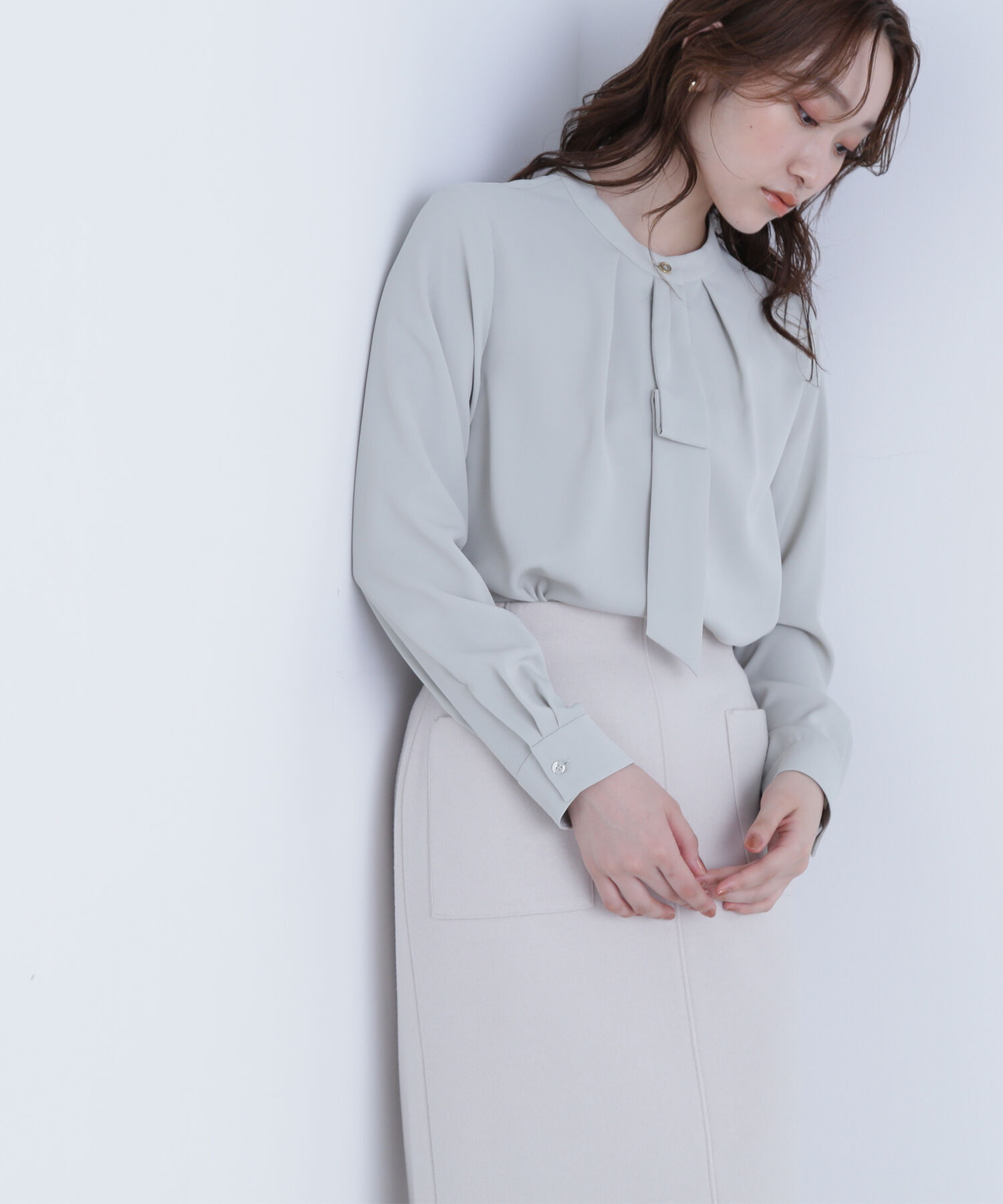  「タックナロータイブラウス」|シャツ・ブラウス|ライトグリー