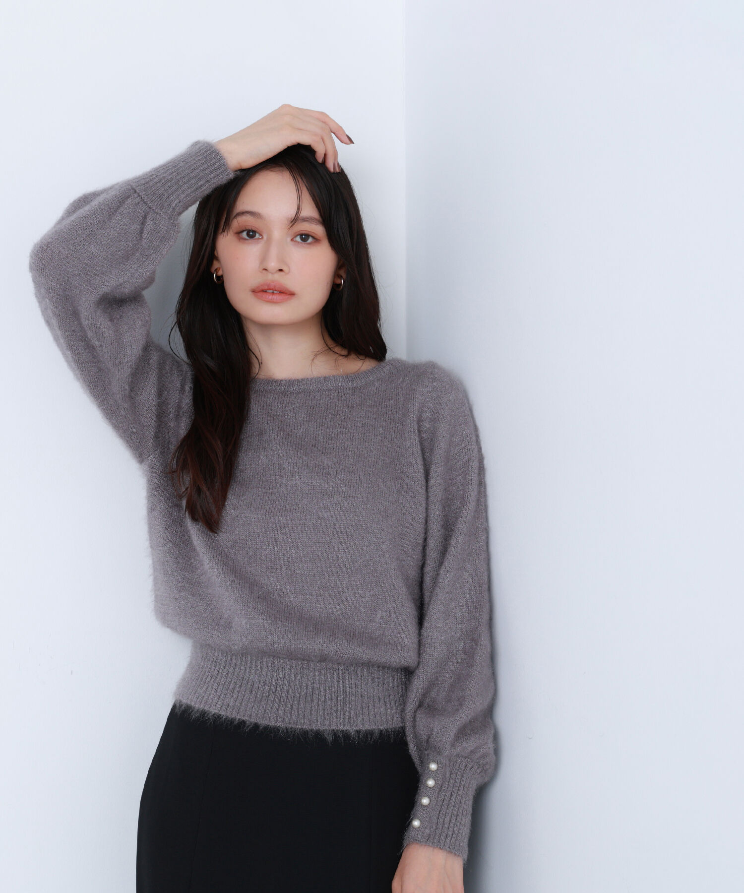  「パールボタンヘアリーニット」|ニット・セーター|