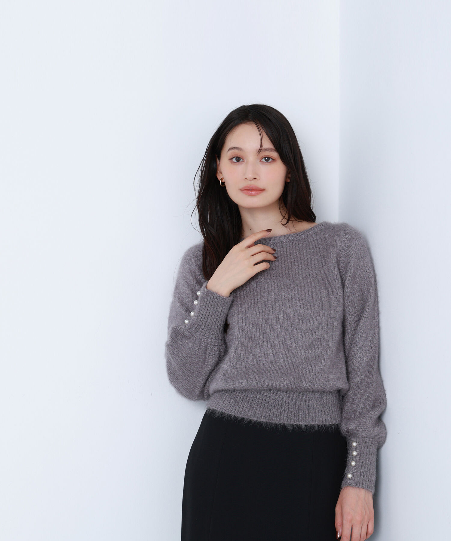  「パールボタンヘアリーニット」|ニット・セーター|