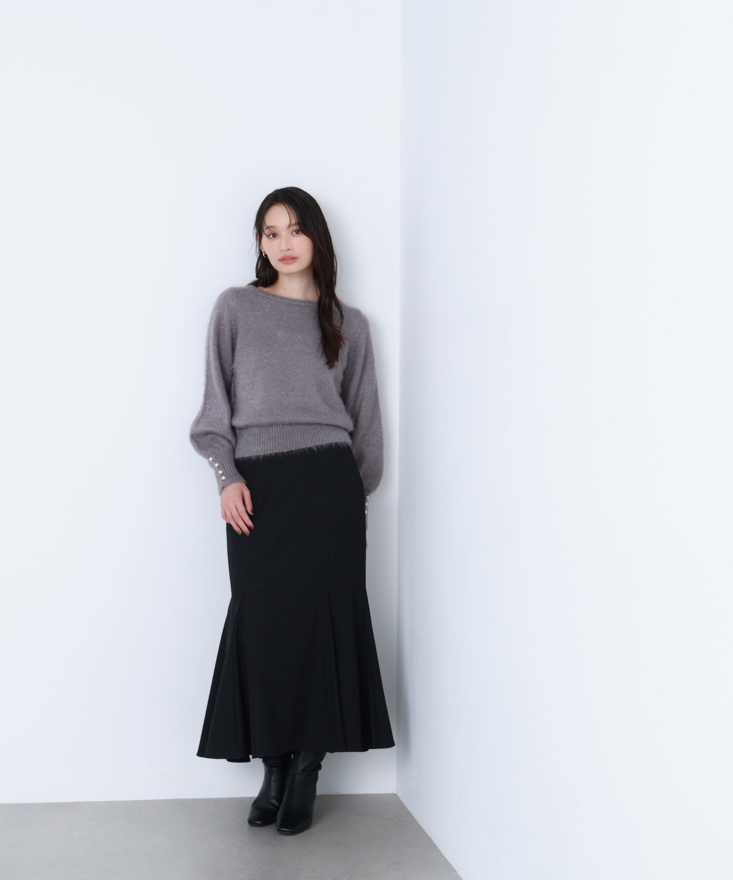  「パールボタンヘアリーニット」|ニット・セーター|