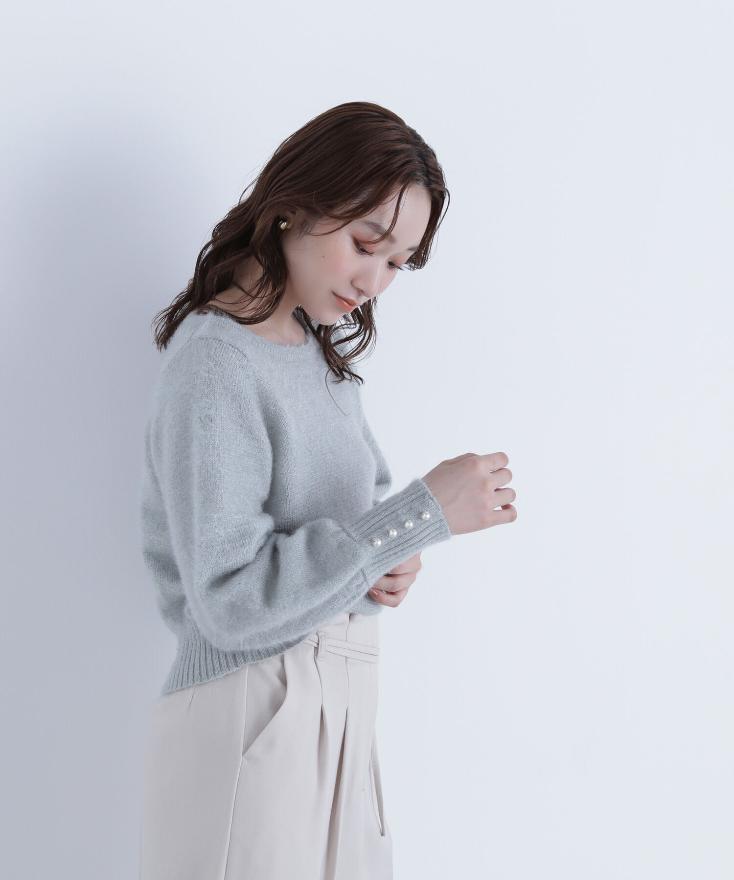  「パールボタンヘアリーニット」|ニット・セーター|