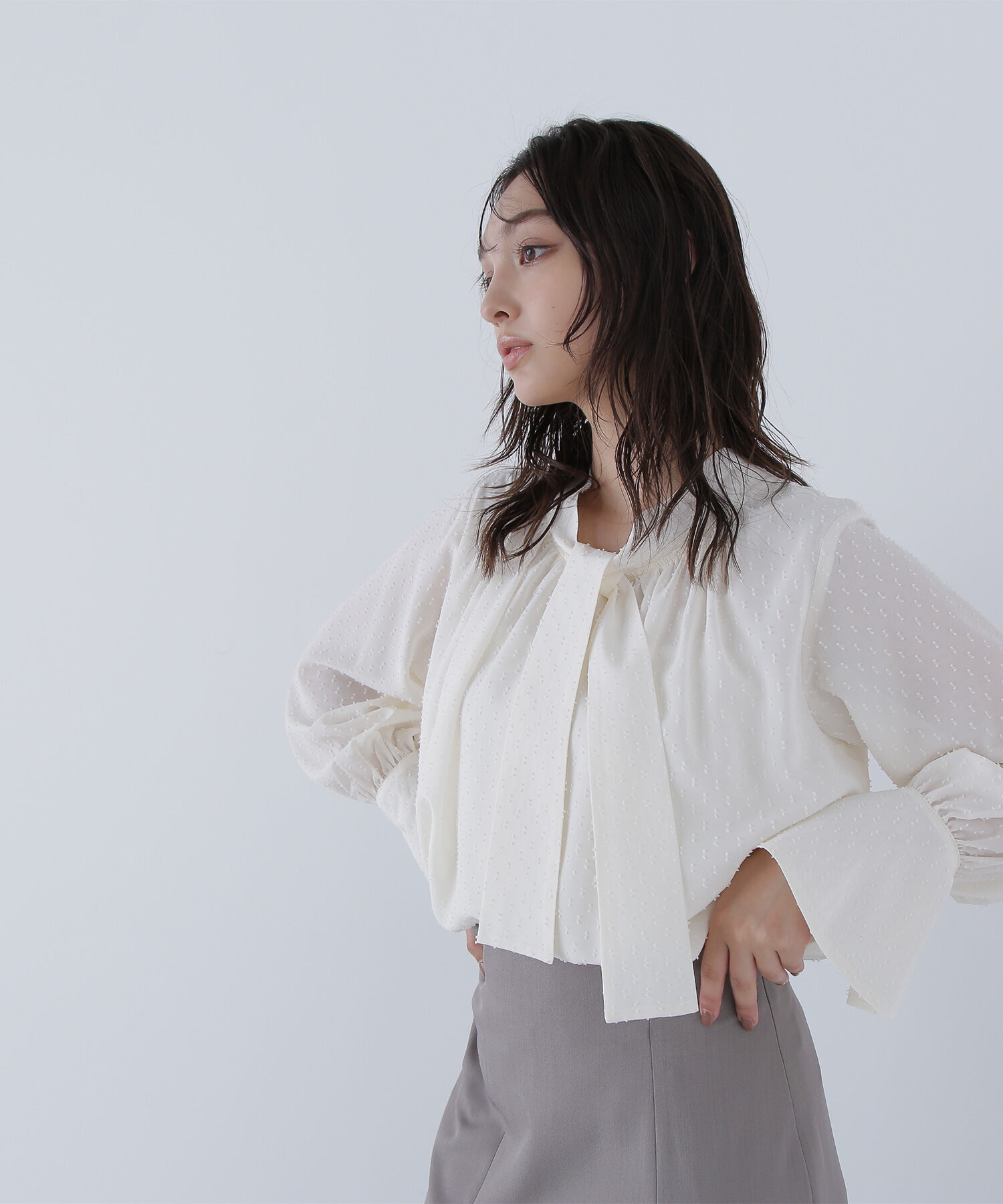  「カットドビーボウブラウス」|シャツ・ブラウス|