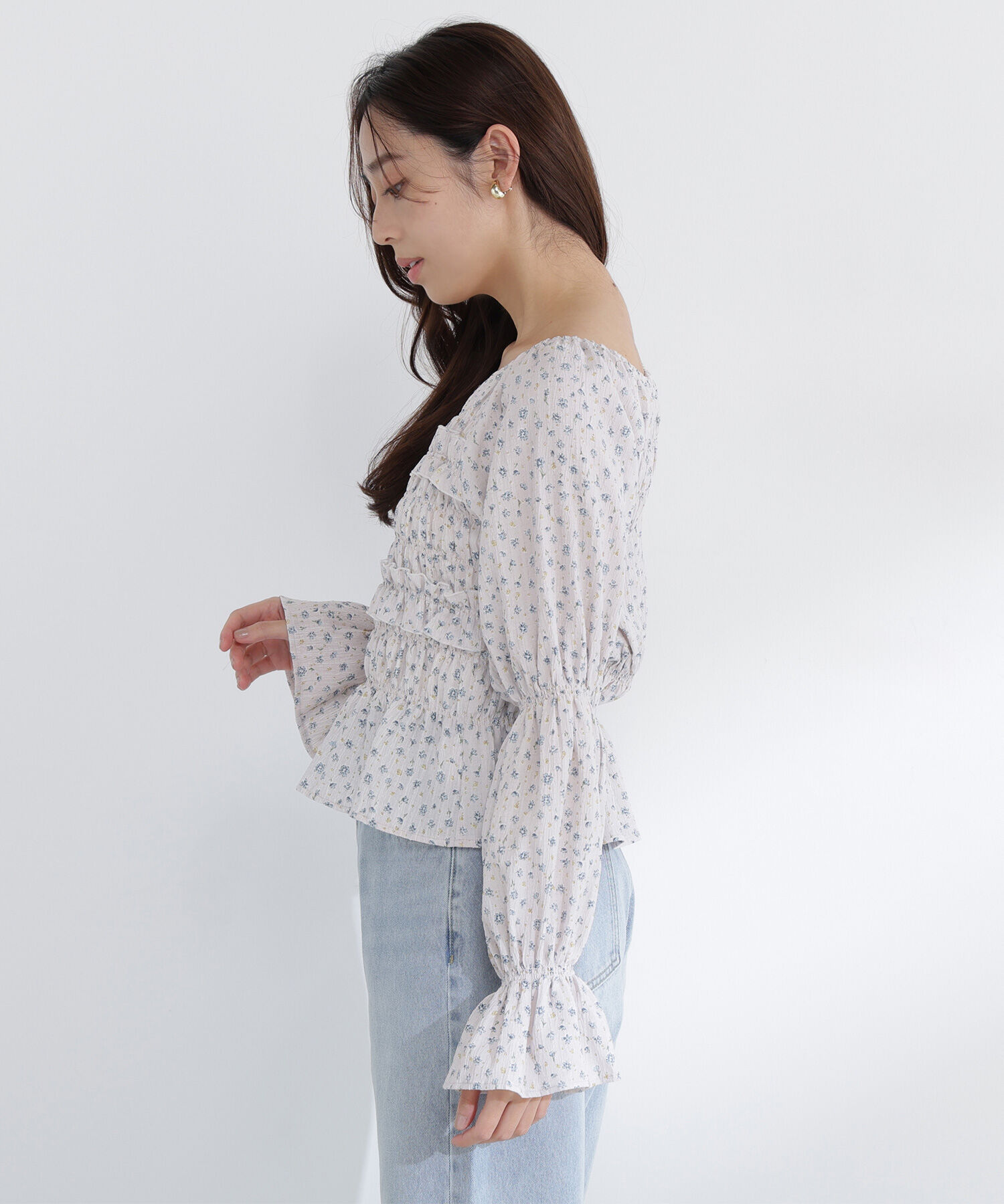  「ミニフラワーシャーリングブラウス」|シャツ・ブラウス|