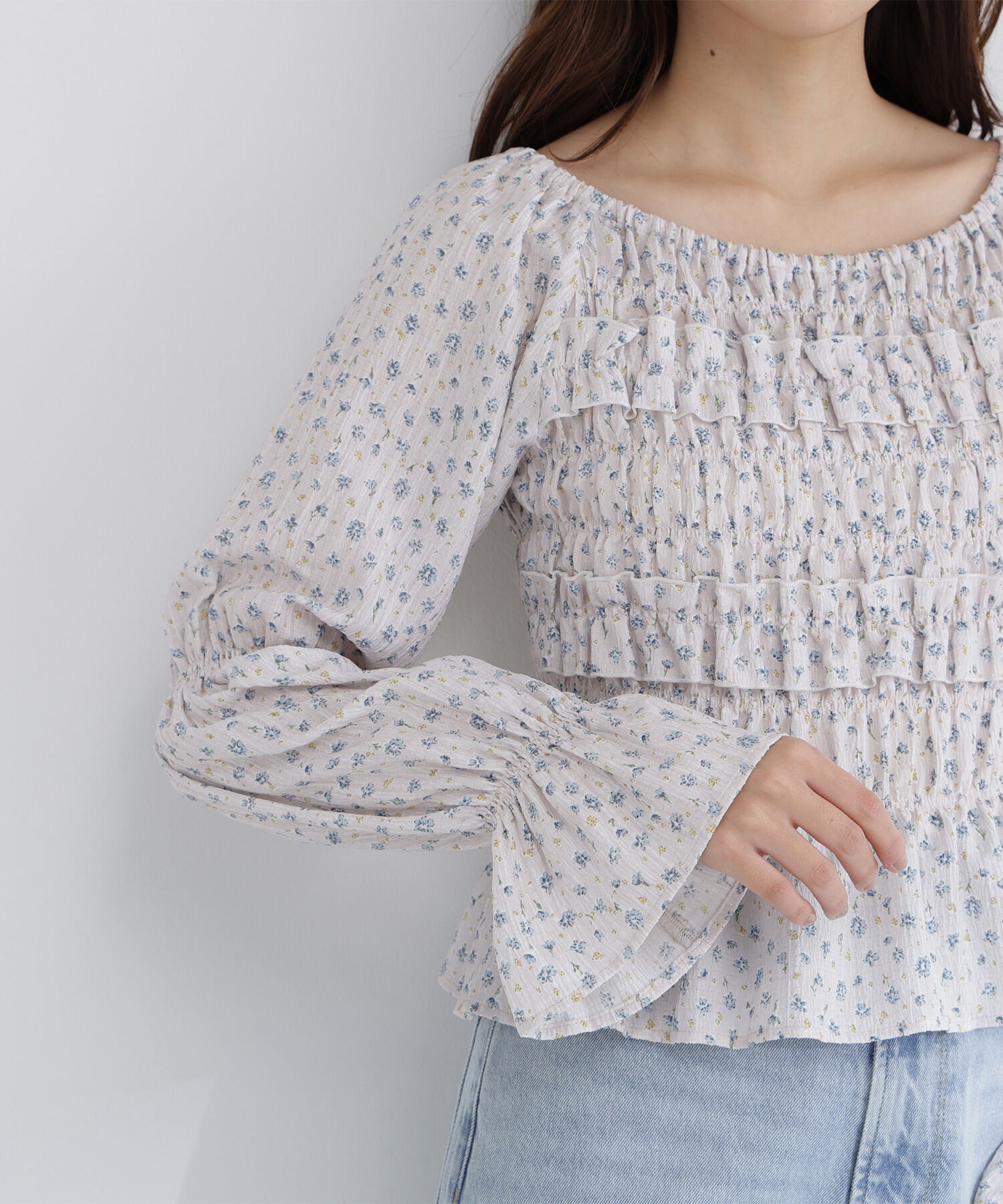  「ミニフラワーシャーリングブラウス」|シャツ・ブラウス|