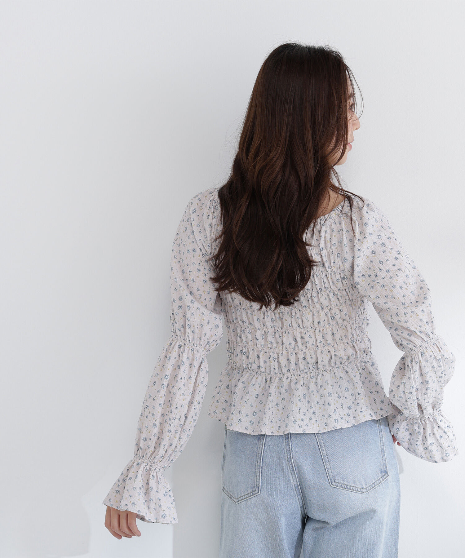  「ミニフラワーシャーリングブラウス」|シャツ・ブラウス|