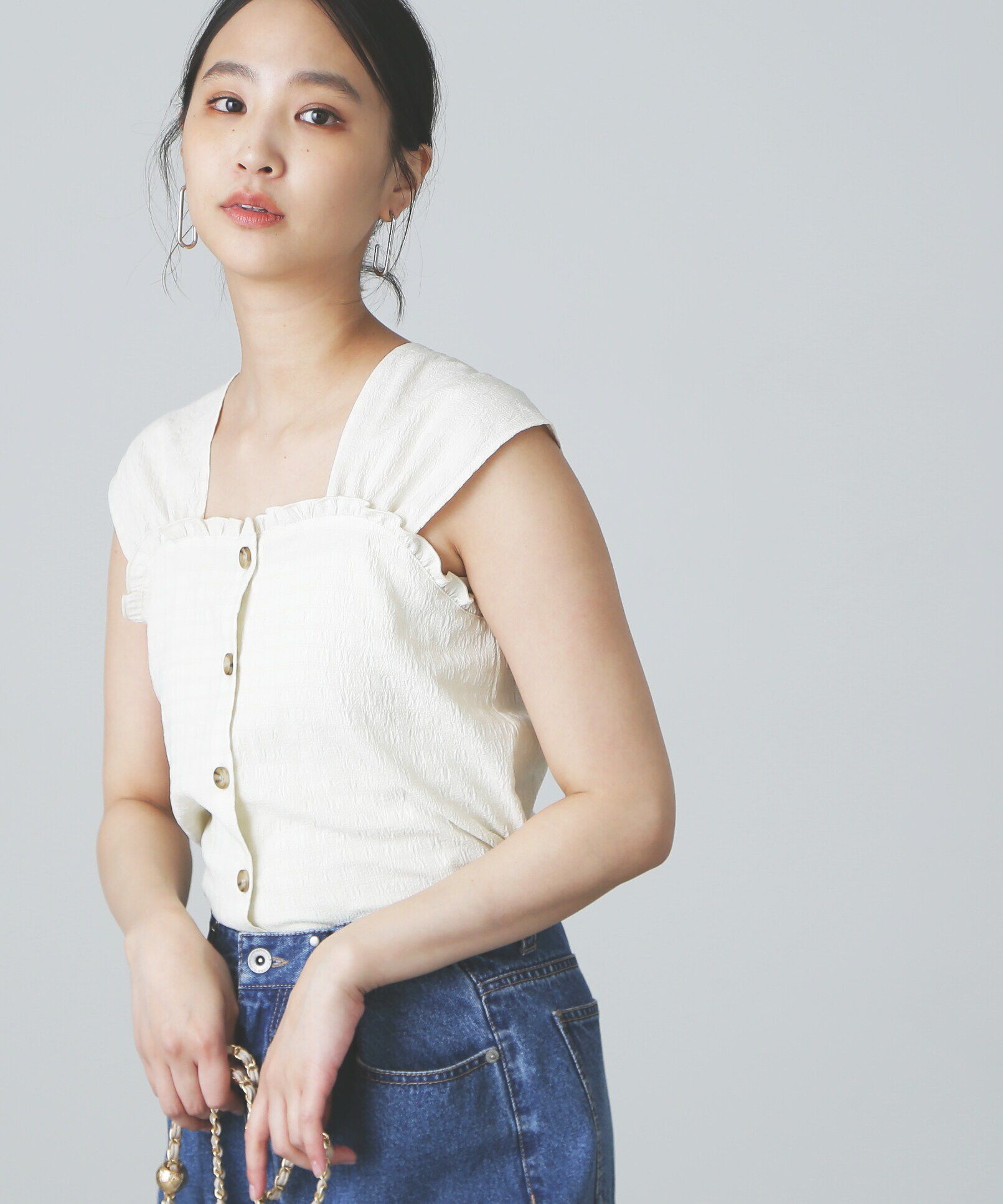  「フロントボタンノースリブラウス」|シャツ・ブラウス|