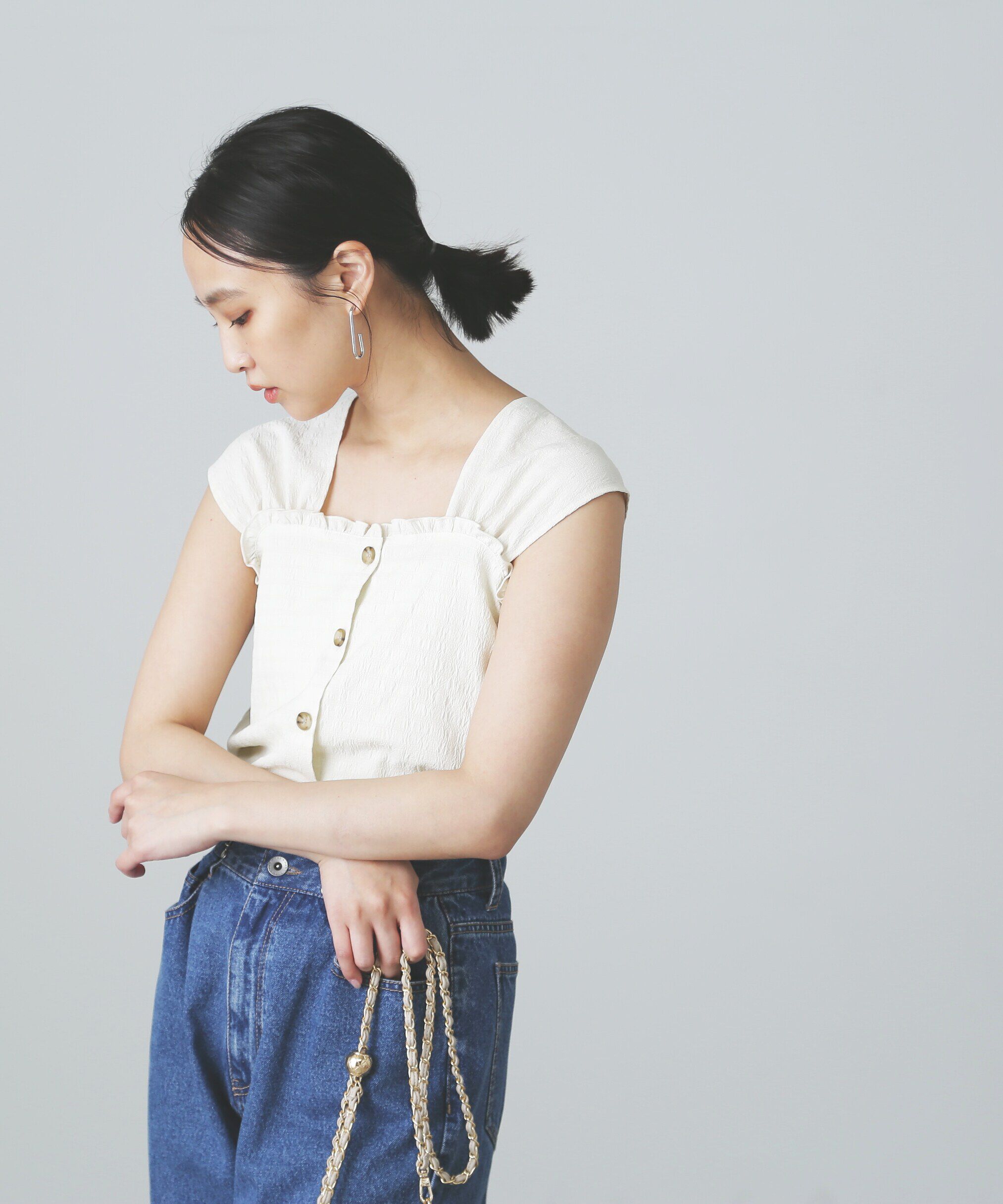  「フロントボタンノースリブラウス」|シャツ・ブラウス|