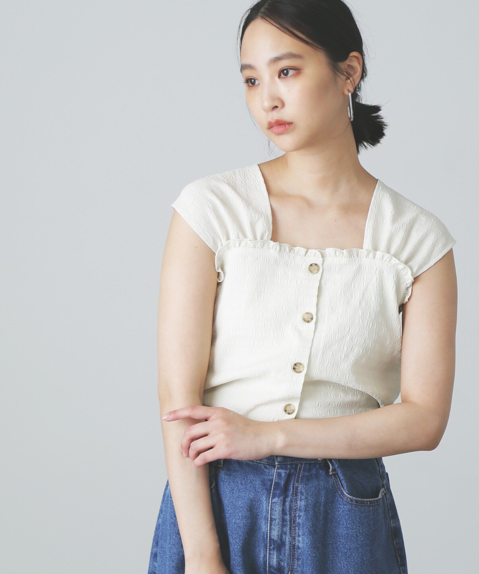  「フロントボタンノースリブラウス」|シャツ・ブラウス|