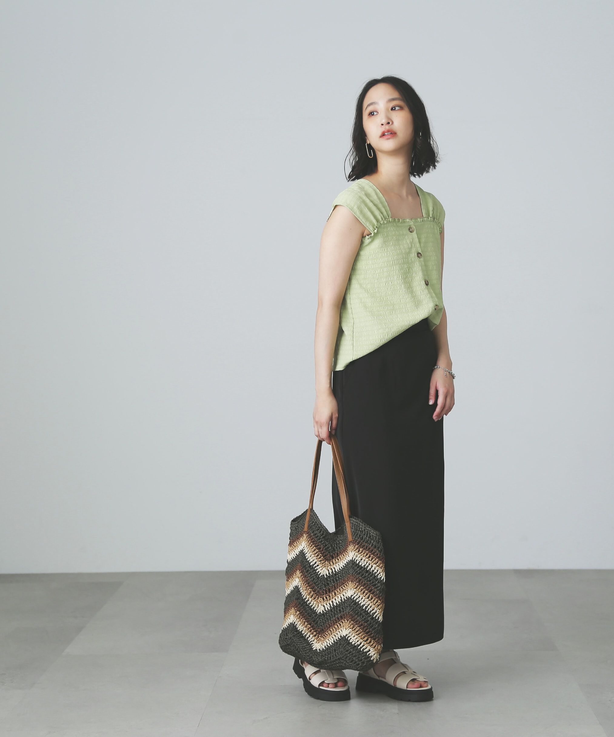  「フロントボタンノースリブラウス」|シャツ・ブラウス|