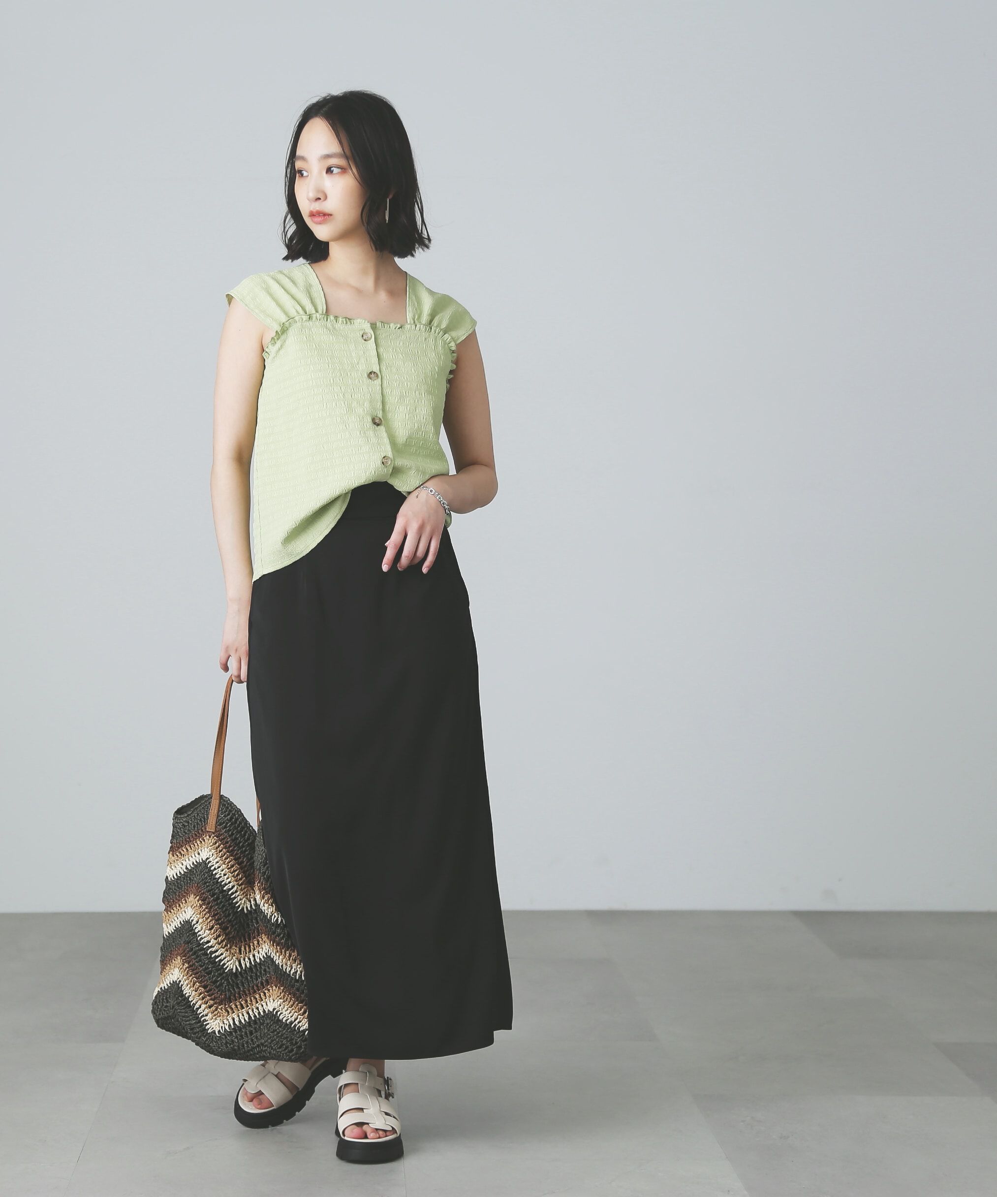  「フロントボタンノースリブラウス」|シャツ・ブラウス|