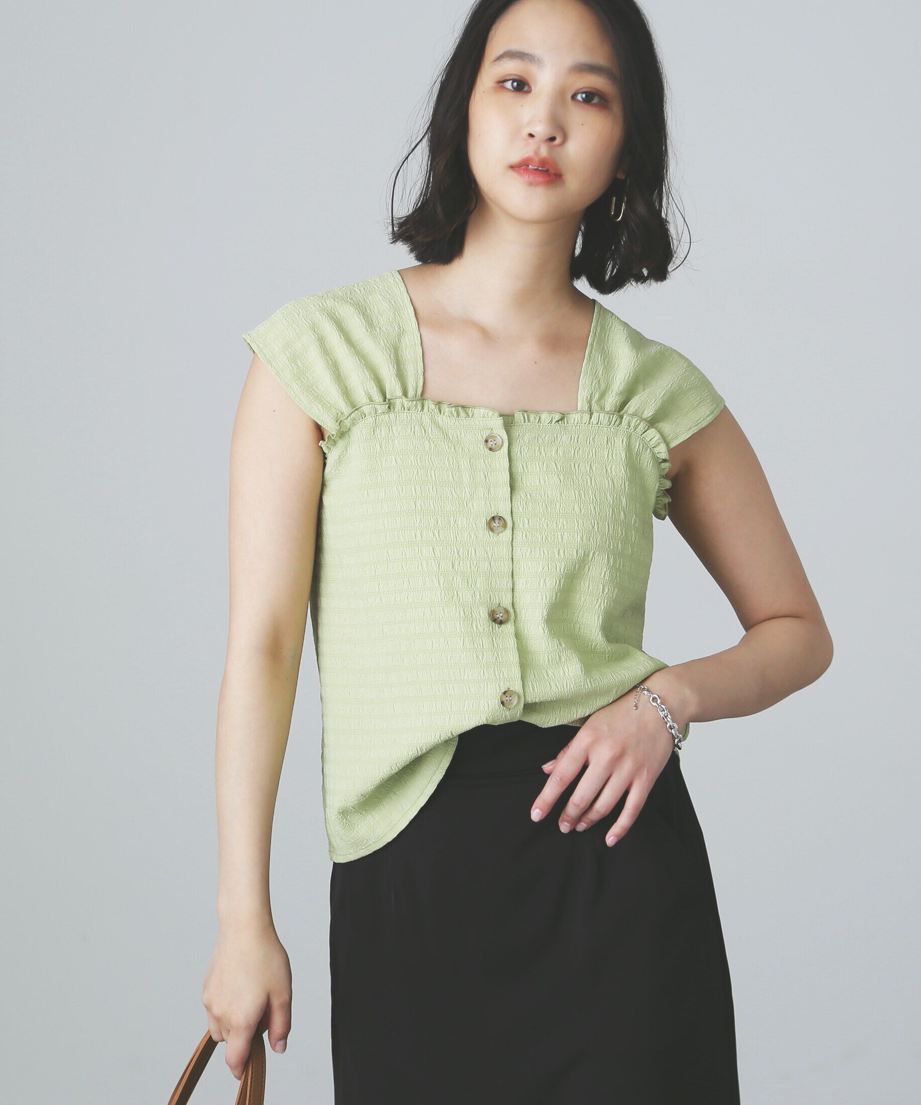 「フロントボタンノースリブラウス」|シャツ・ブラウス|