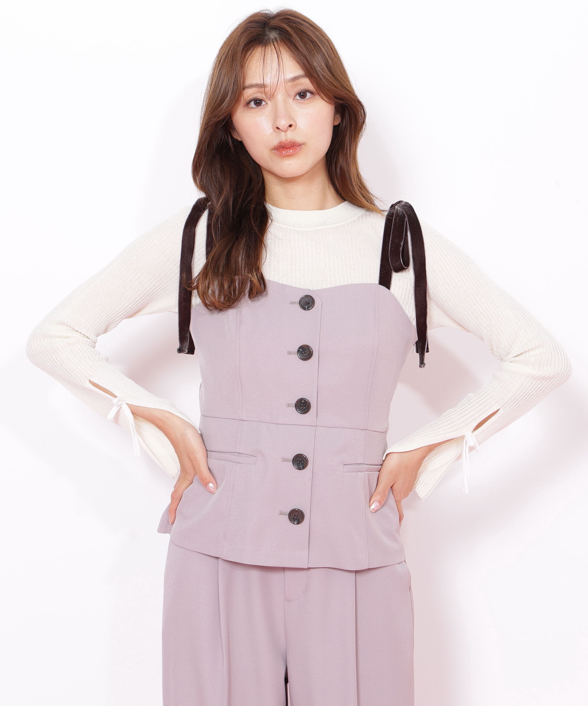  「＜セットアップ対応＞ベーシックツイルベロアリボンビスチェ」|シャツ・ブラウス|