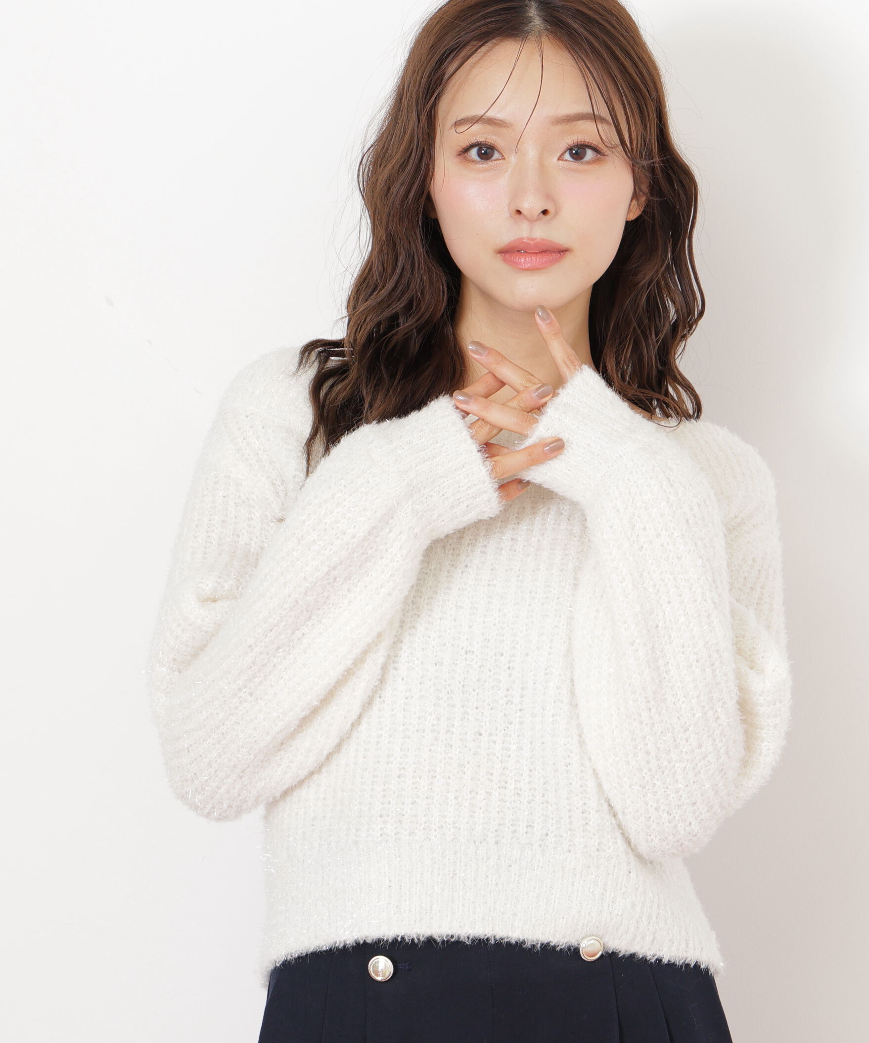  「フィルムラメオフショルニット」|ニット・セーター|