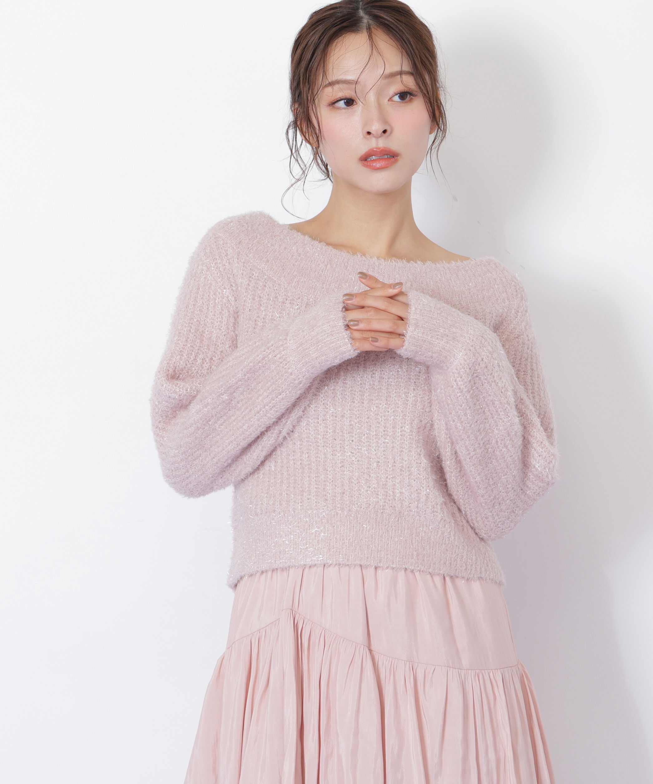  「フィルムラメオフショルニット」|ニット・セーター|