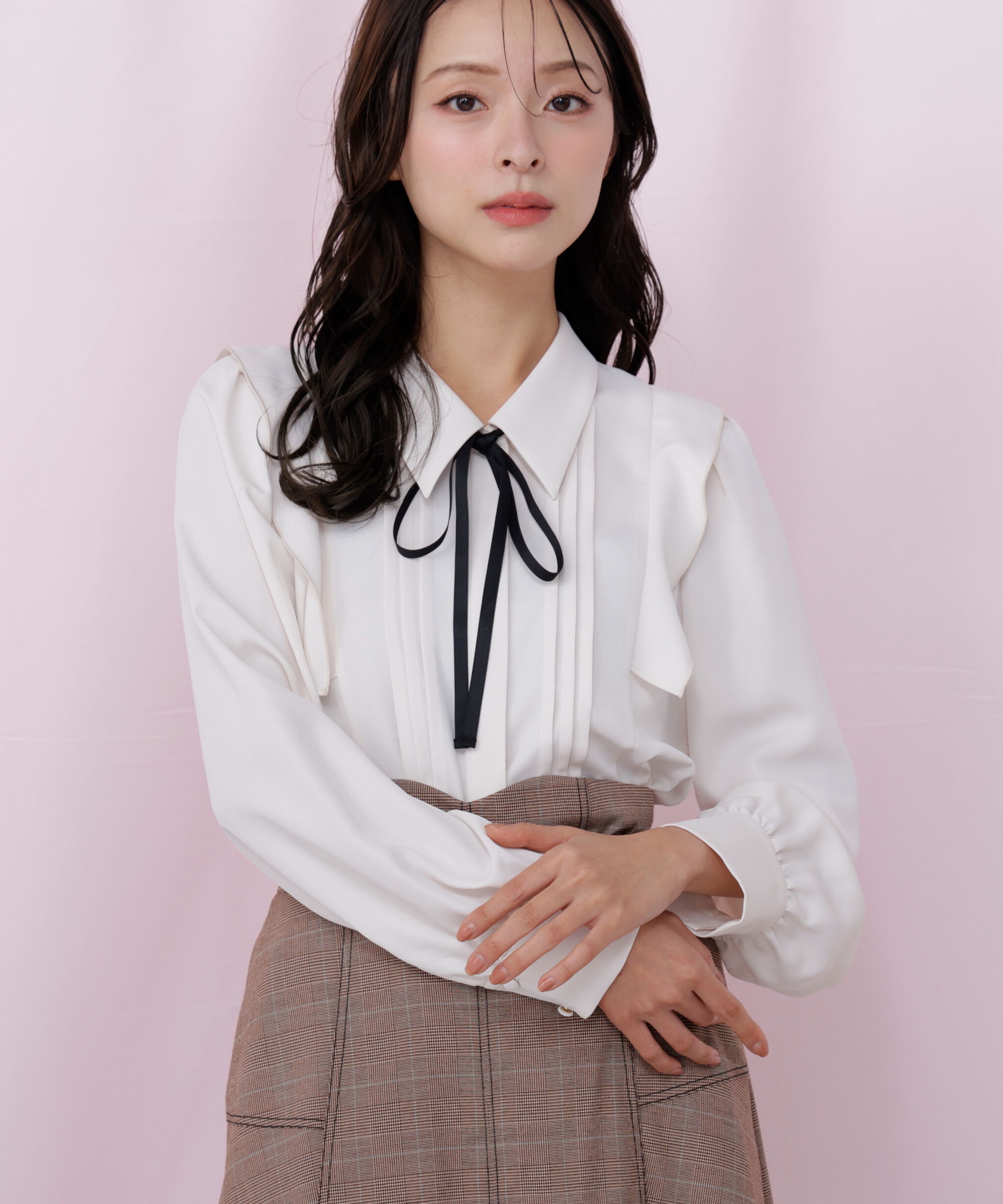  「リボン付きピンタックブラウス」|シャツ・ブラウス|