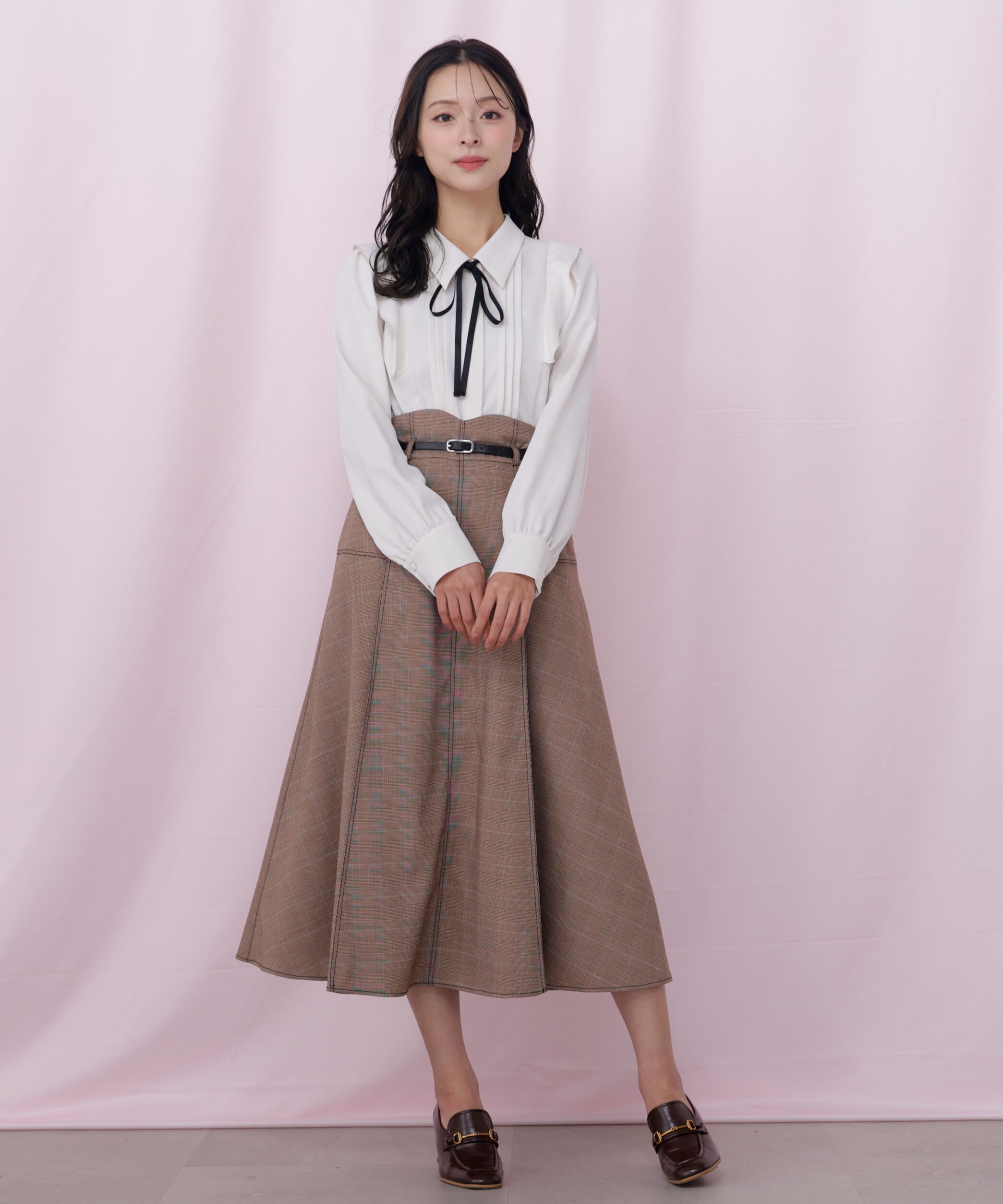  「リボン付きピンタックブラウス」|シャツ・ブラウス|