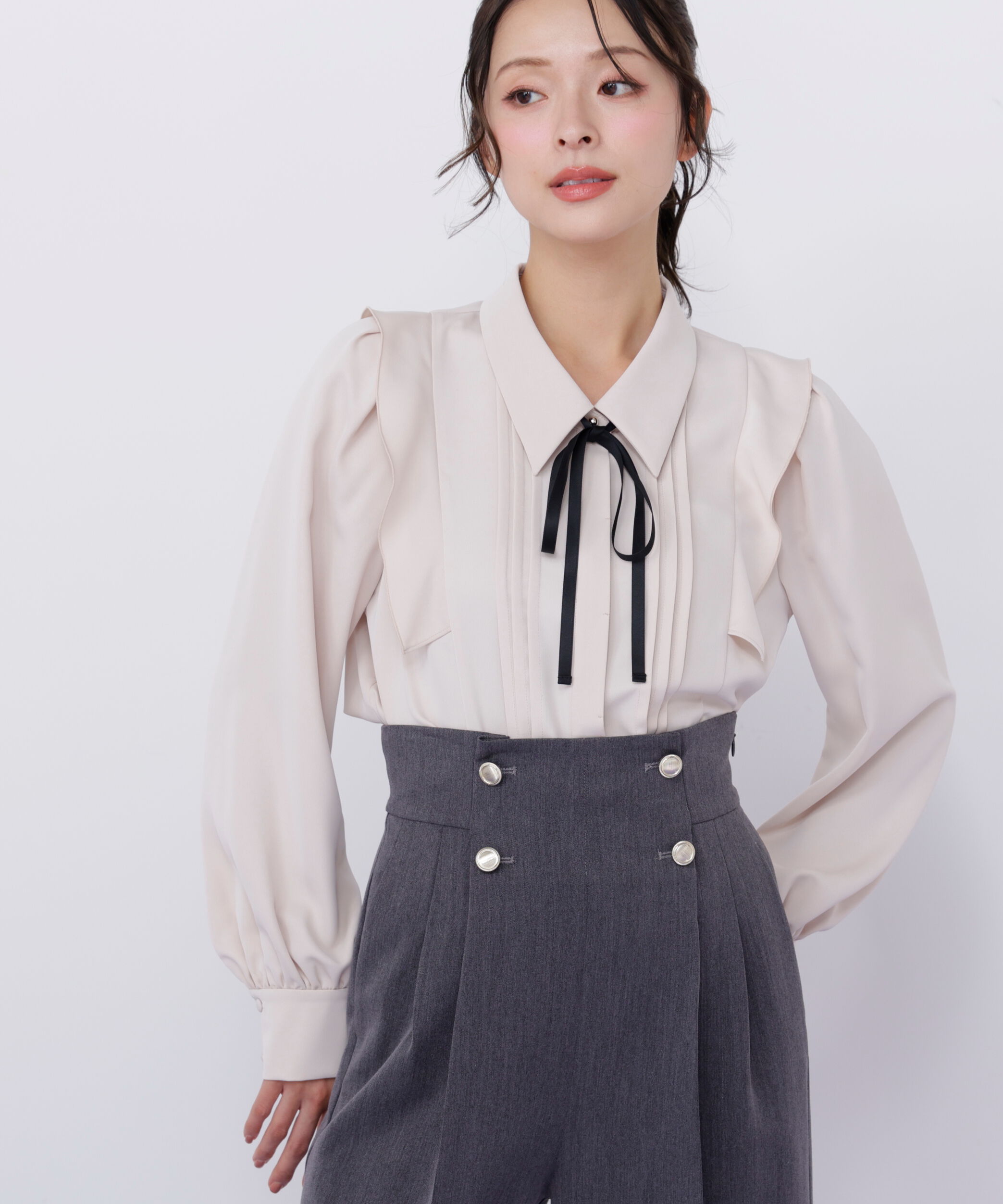  「リボン付きピンタックブラウス」|シャツ・ブラウス|