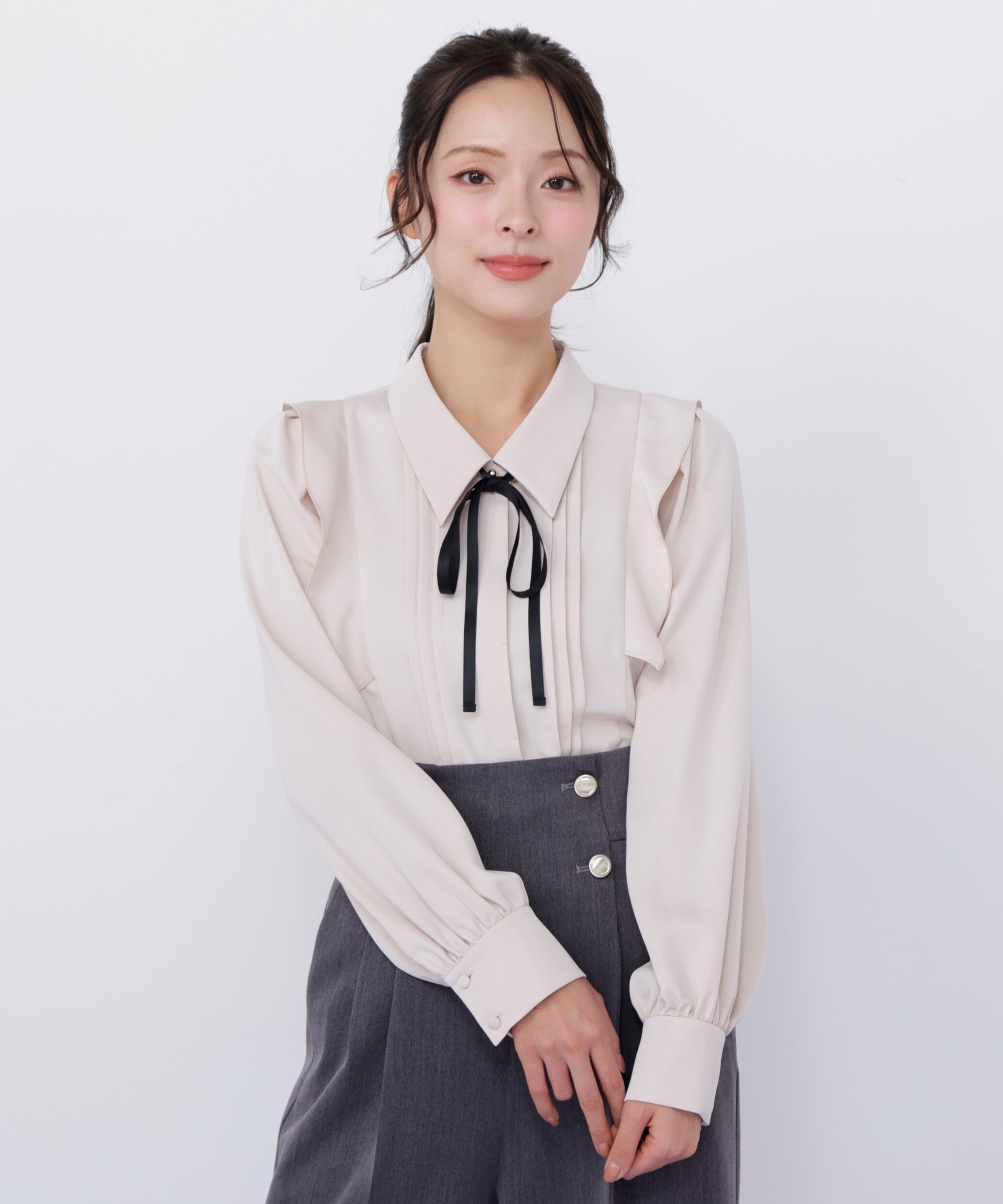  「リボン付きピンタックブラウス」|シャツ・ブラウス|