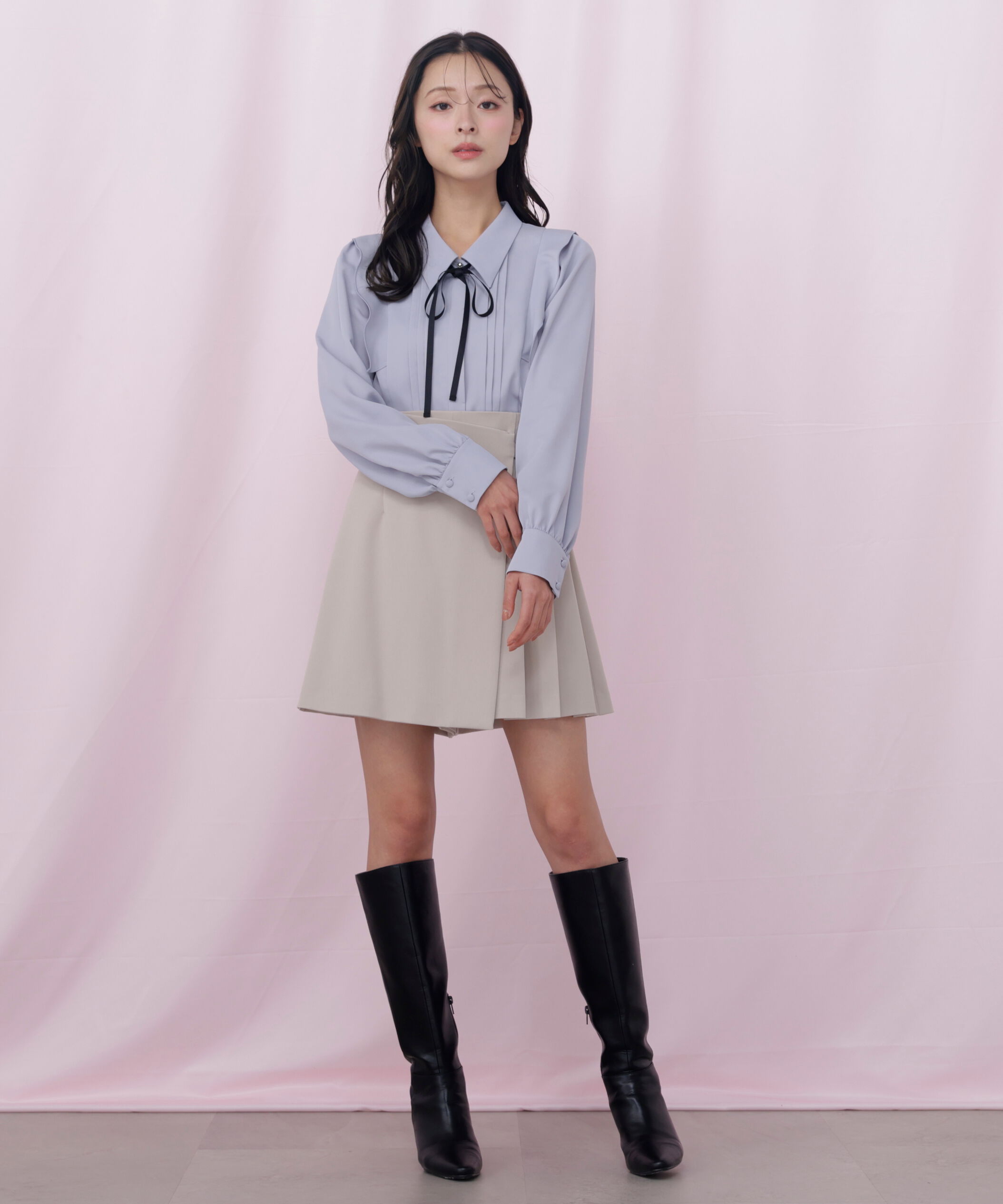  「リボン付きピンタックブラウス」|シャツ・ブラウス|