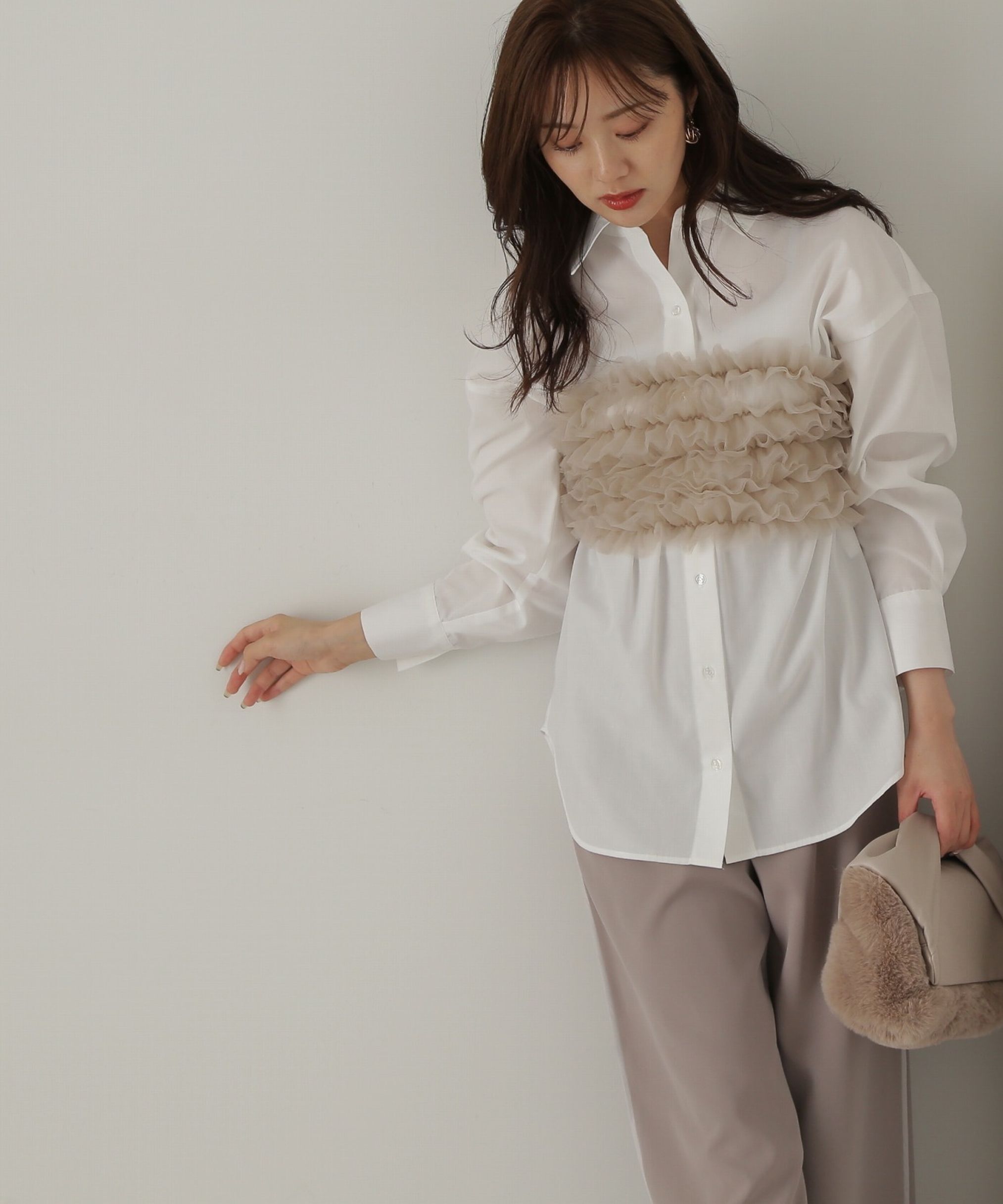 PROPORTION BODY DRESSING「チュールビスチェ付シャツ24AW」|シャツ・ブラウス|