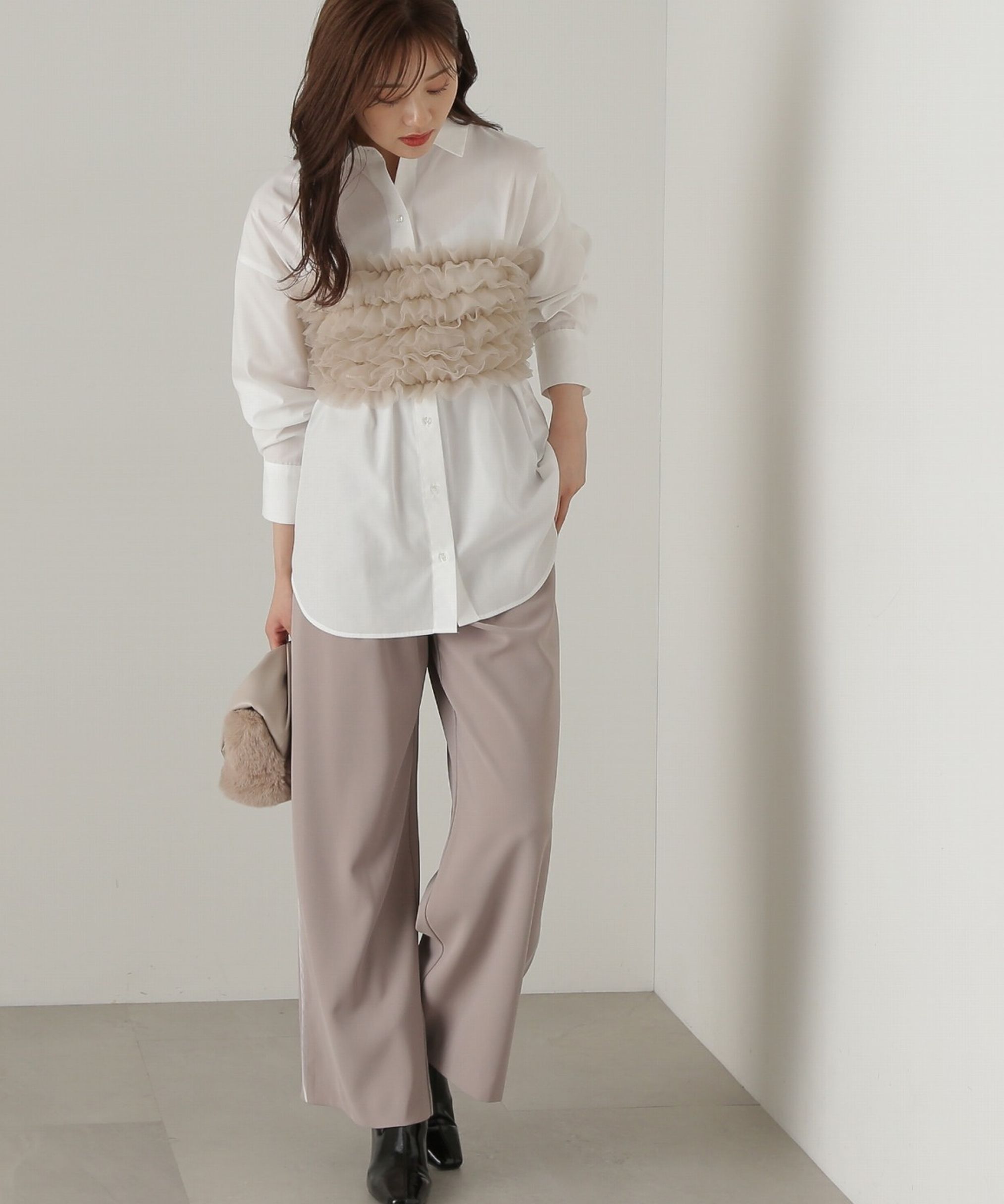 PROPORTION BODY DRESSING「チュールビスチェ付シャツ24AW」|シャツ・ブラウス|