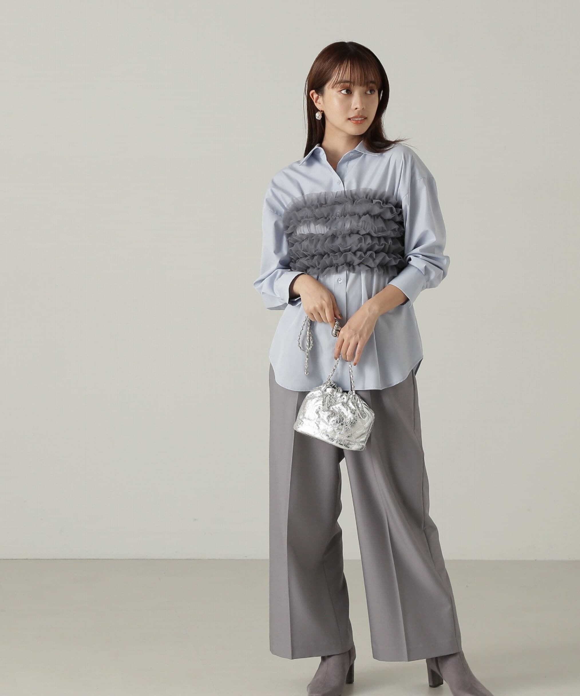 PROPORTION BODY DRESSING「チュールビスチェ付シャツ24AW」|シャツ・ブラウス|