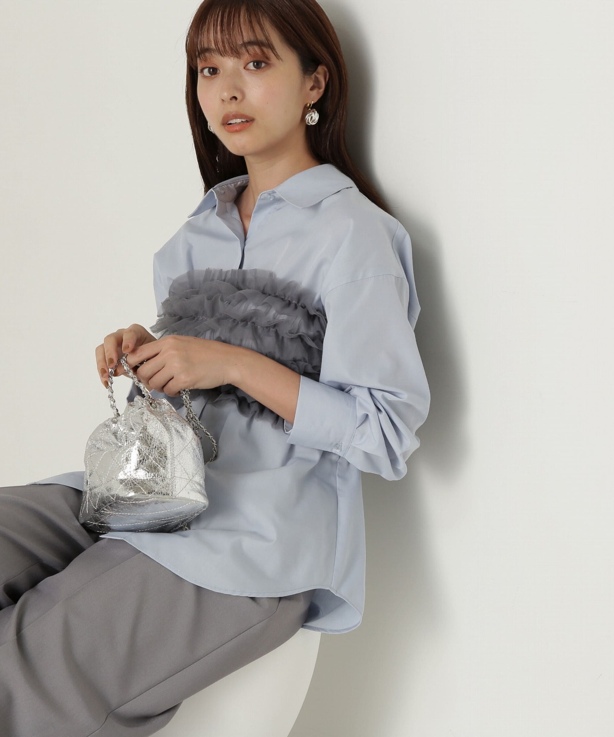 PROPORTION BODY DRESSING「チュールビスチェ付シャツ24AW」|シャツ・ブラウス|