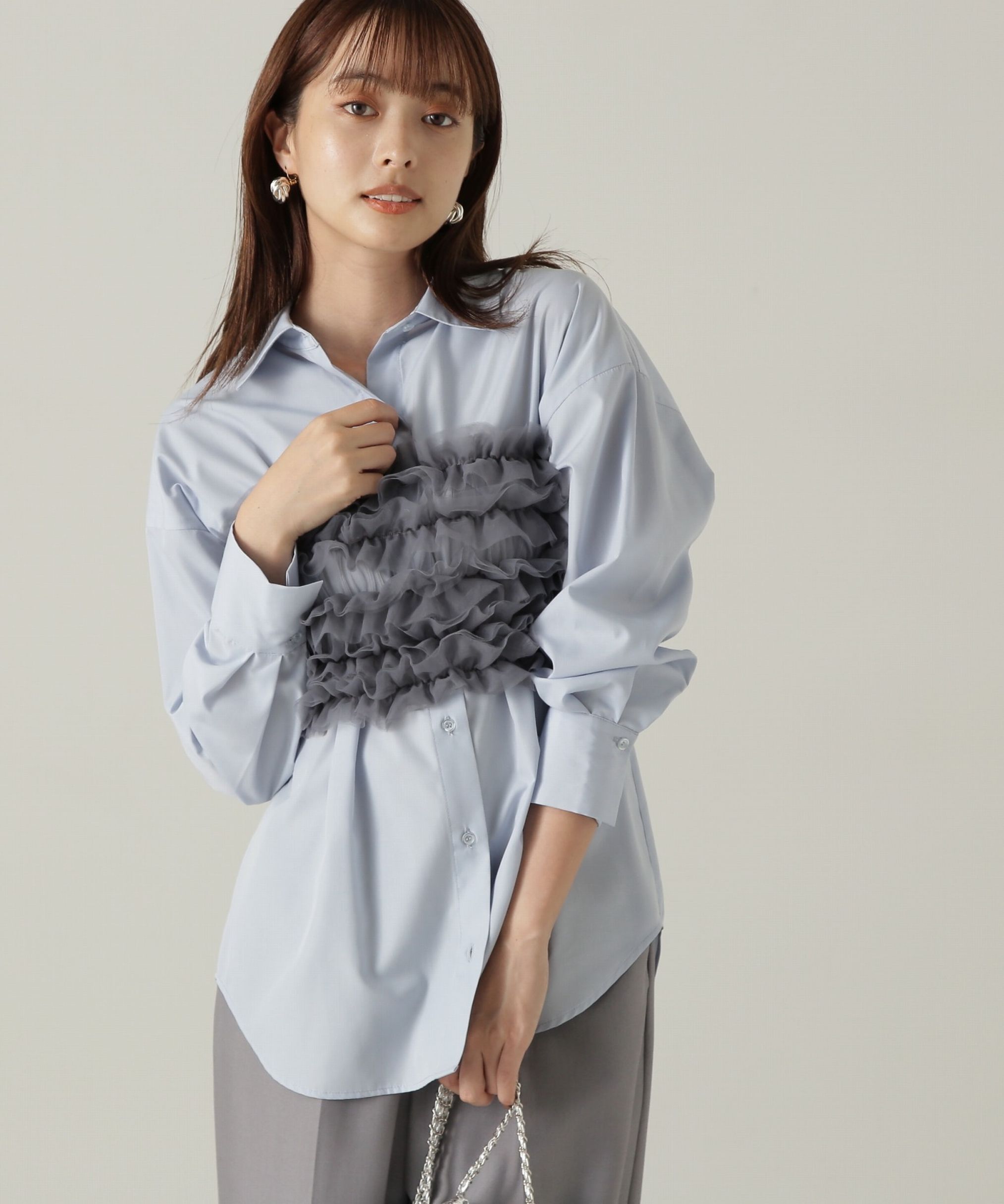 PROPORTION BODY DRESSING「チュールビスチェ付シャツ24AW」|シャツ・ブラウス|