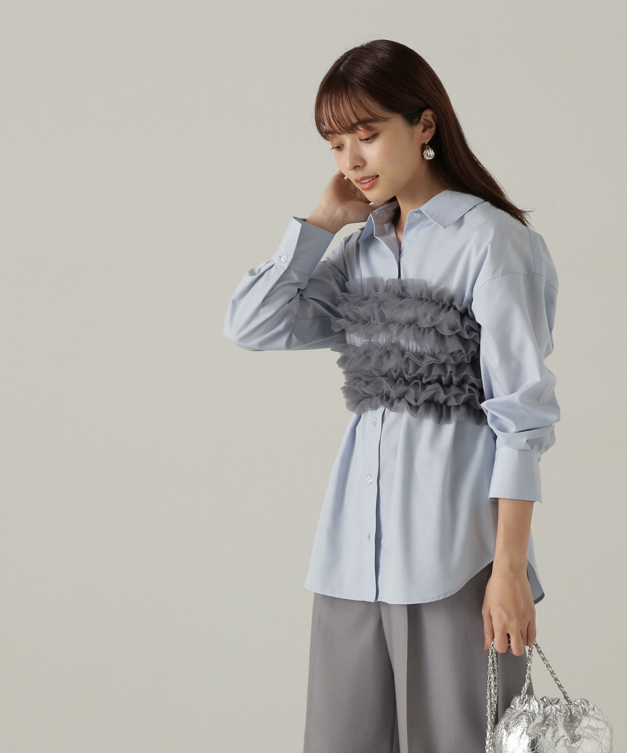 PROPORTION BODY DRESSING「チュールビスチェ付シャツ24AW」|シャツ・ブラウス|