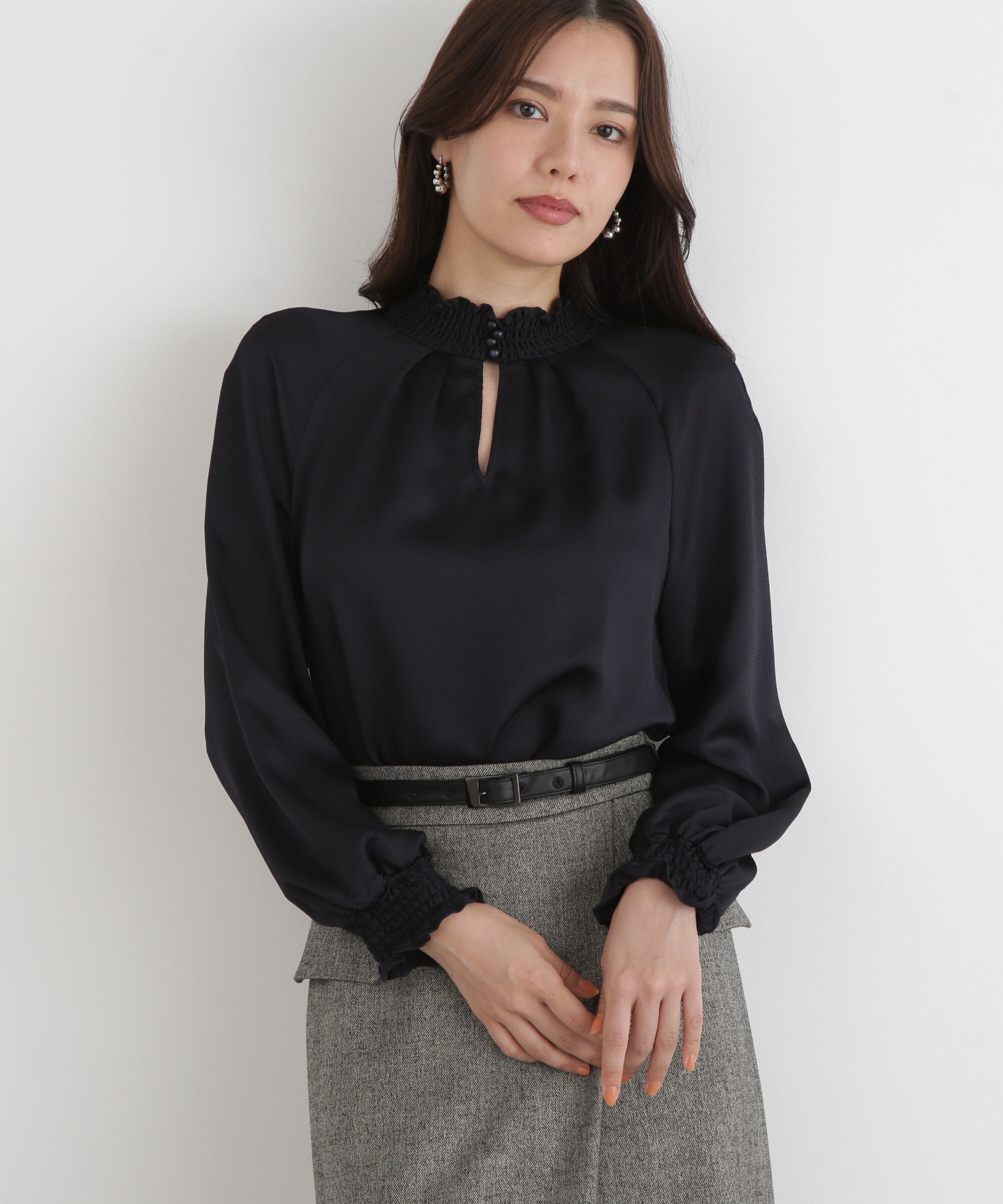  「◆シャーリングネックギャザーブラウス」|シャツ・ブラウス|