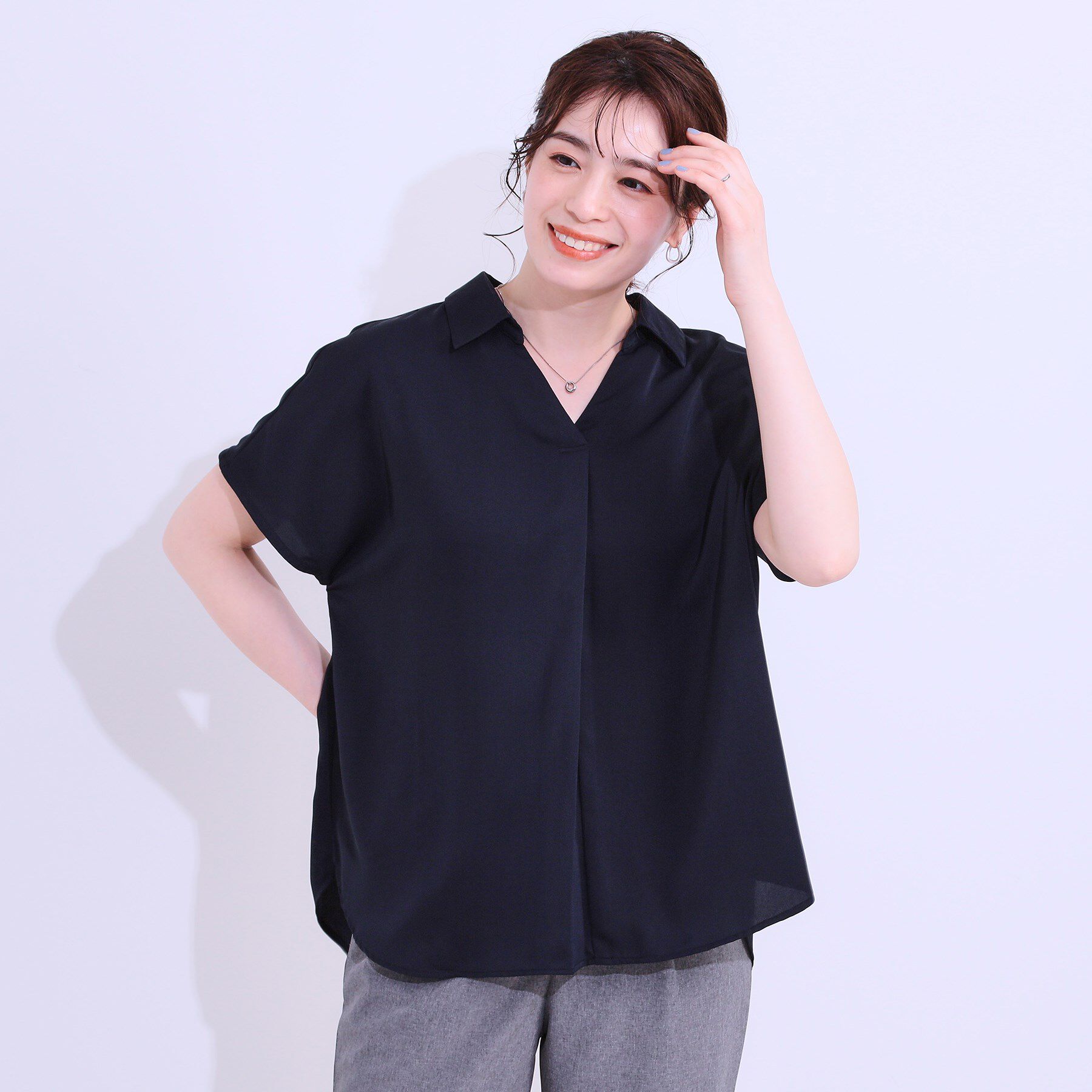 SHOO･LA･RUE「【洗える/S-LL/プチプラ】さらっとすっきりきれい見え スキッパーブラウス」|シャツ・ブラウス|