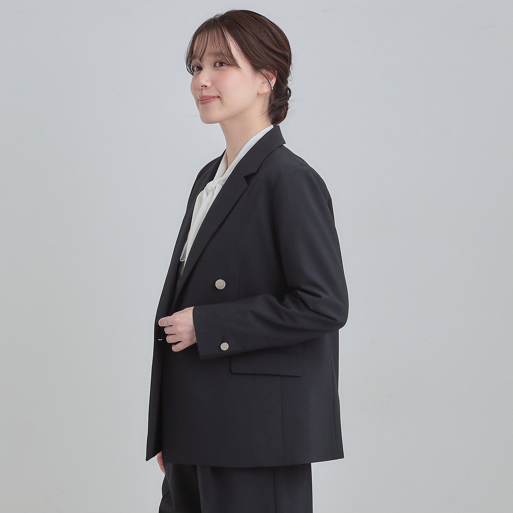 SHOO･LA･RUE「【セットアップ可/S-LL/洗濯機可】サッと軽やかに羽織りやすい Wブレストジャケット」|テーラードジャケット|