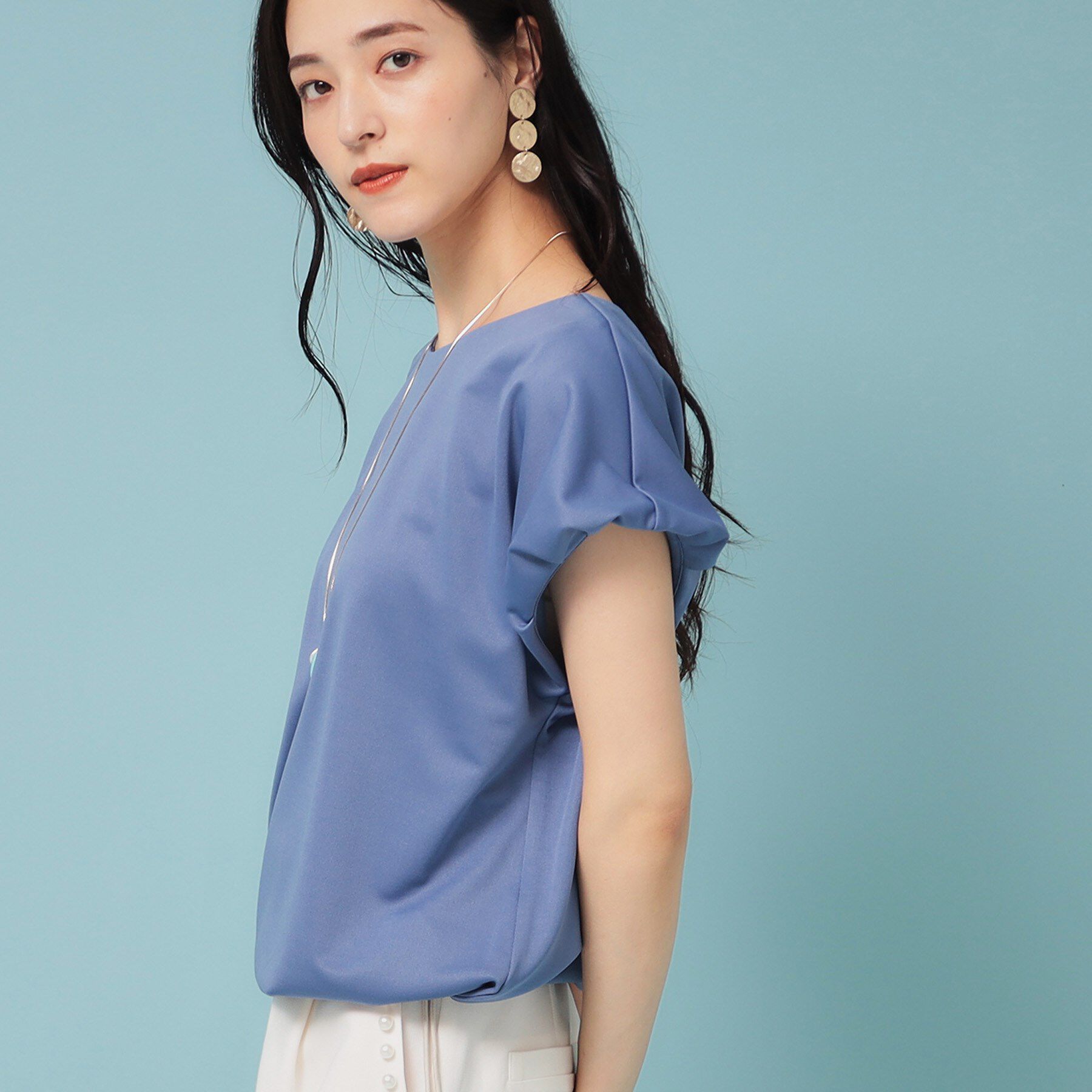 SunaUna「【ドロスト使い】ギャザートップス」|Tシャツ・カットソー|ブルー(092)