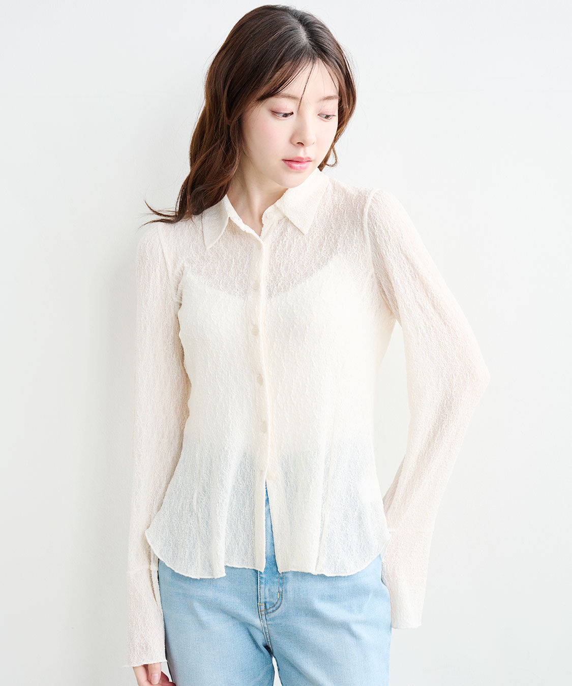 COCO DEAL「ストレッチレースシャツブラウス」|シャツ・ブラウス|