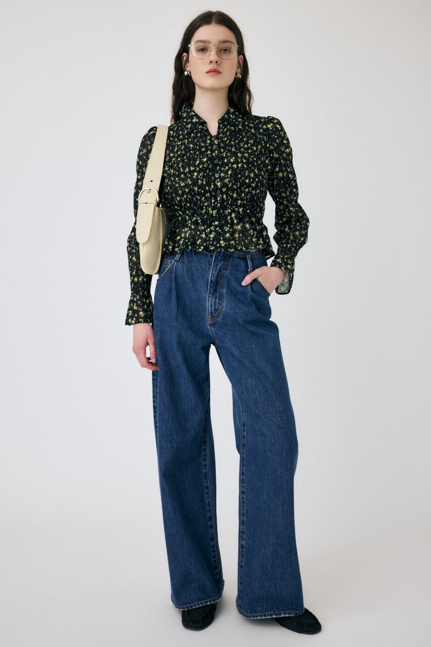 MOUSSY「SHIRRING FLORAL フィットシャツ」|シャツ・ブラウス|