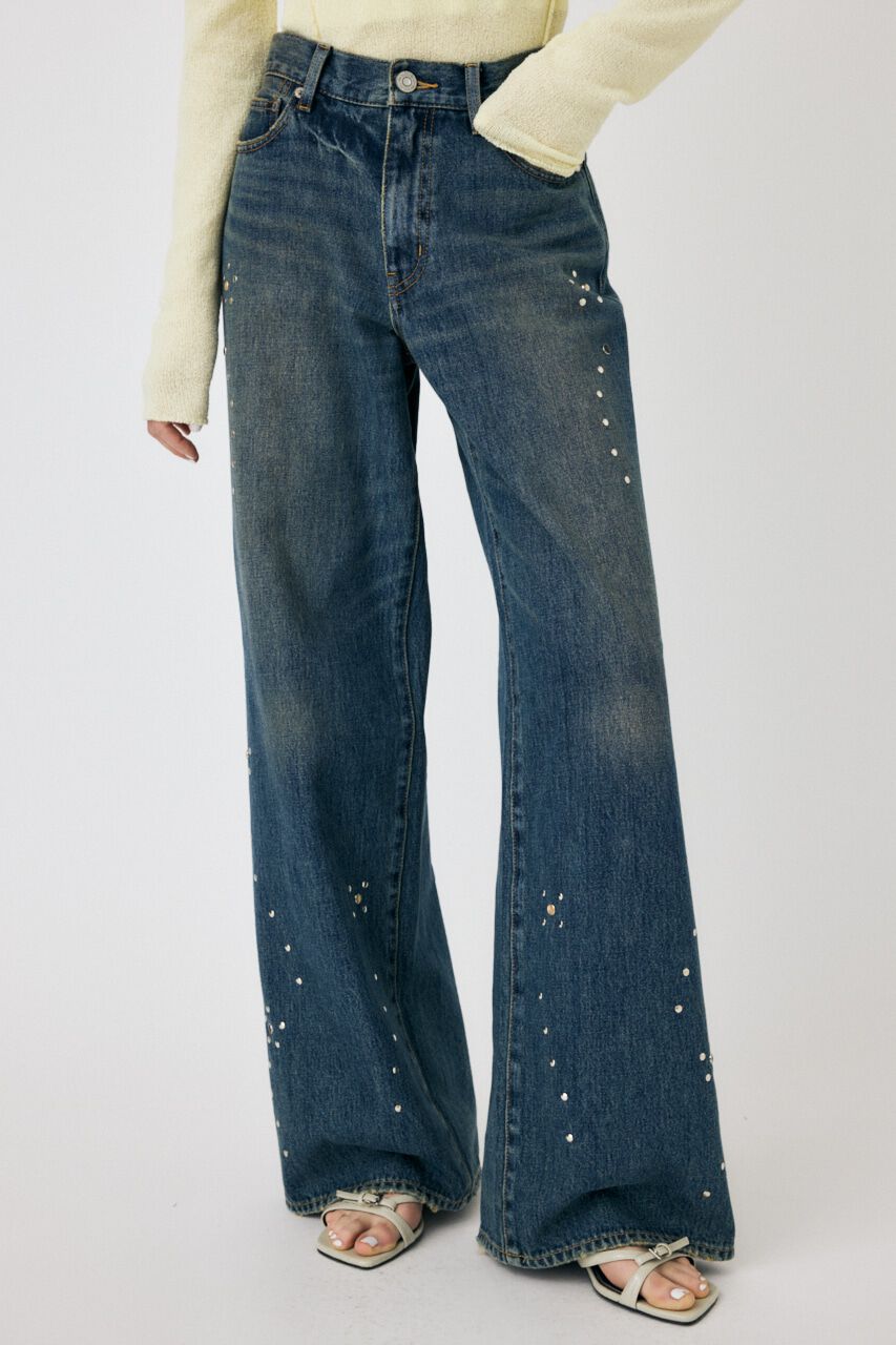 MOUSSY「FLORAL STUDDED バギー」|デニム|BLU