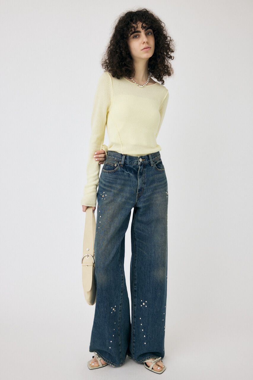 MOUSSY「FLORAL STUDDED バギー」|デニム|