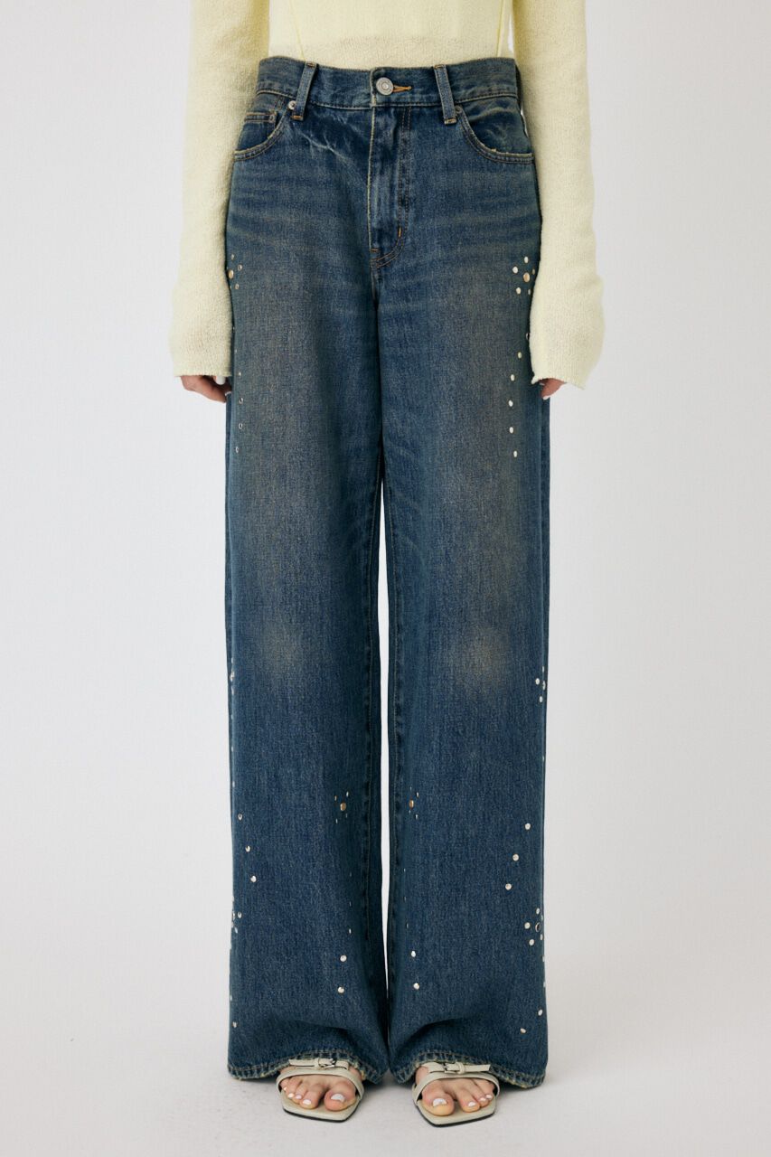 MOUSSY「FLORAL STUDDED バギー」|デニム|