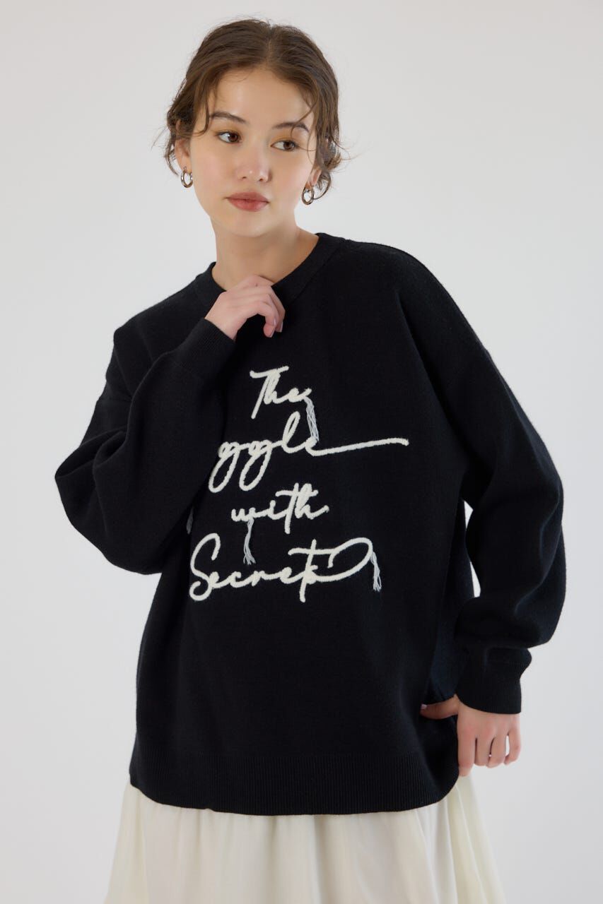 RODEO CROWNS「Frayed Lettering ニットトップス」|ニット・セーター|BLK