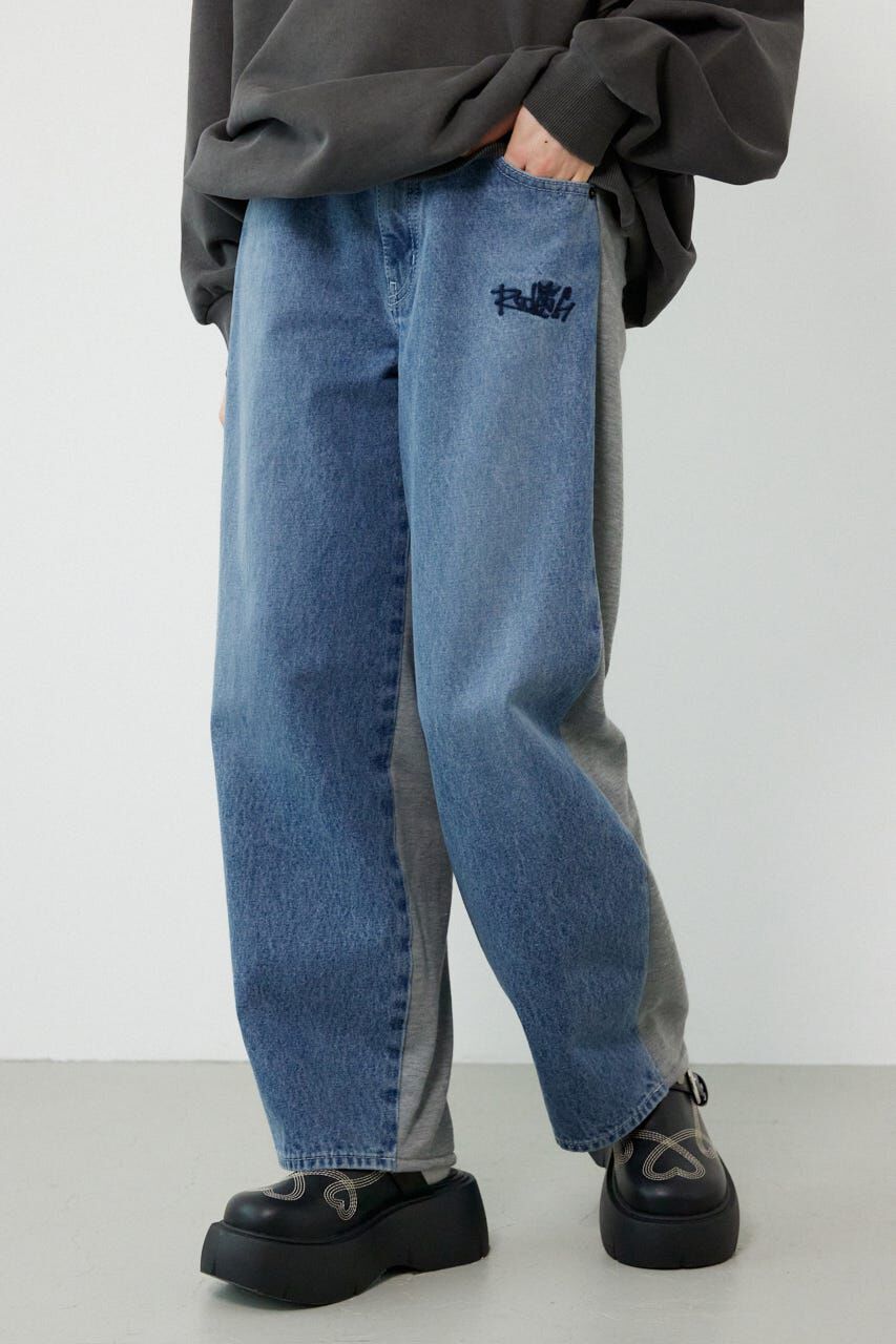 RODEO CROWNS「BIG sign logo コンビパンツ」|デニム|