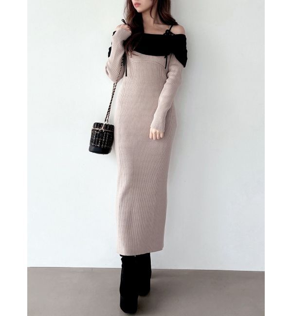 RESEXXY「【骨格ストレート向け】バイカラーニットワンピース」|ワンピース|