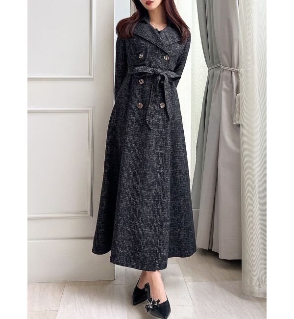 RESEXXY「2WAYツイードレイヤードコート」|トレンチコート|ブラック