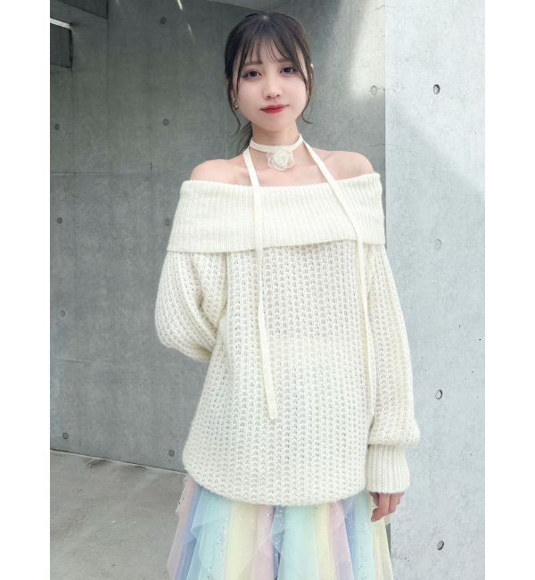 dazzlin「ワッフルオフショルコサージュニット」|ニット・セーター|