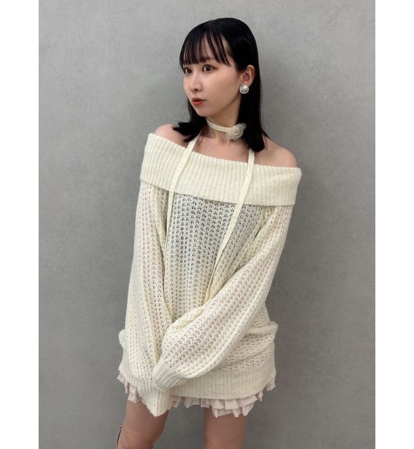 dazzlin「ワッフルオフショルコサージュニット」|ニット・セーター|