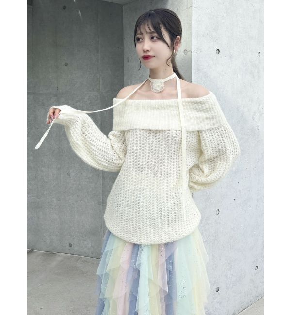 dazzlin「ワッフルオフショルコサージュニット」|ニット・セーター|