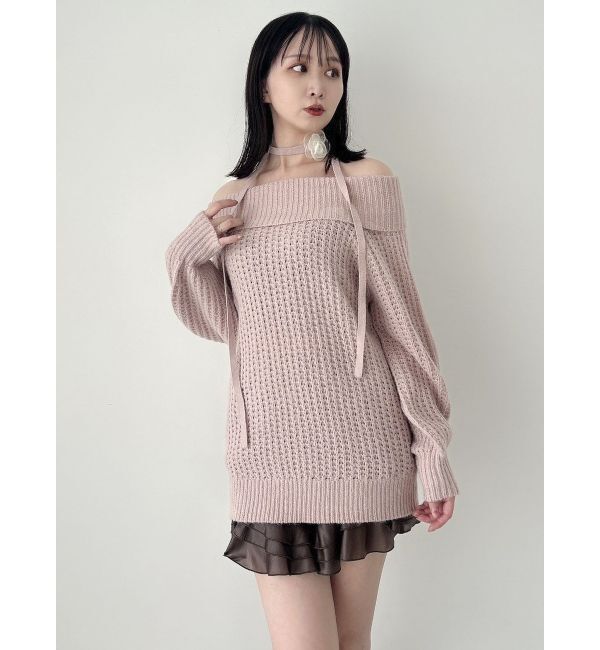 dazzlin「ワッフルオフショルコサージュニット」|ニット・セーター|