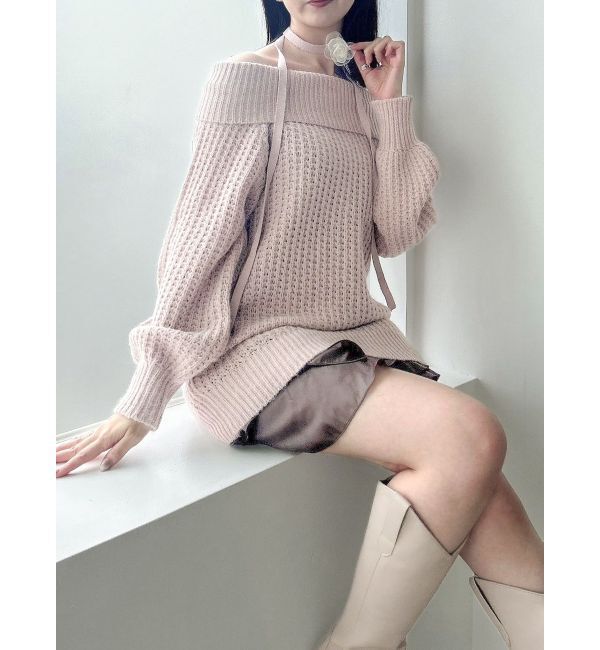 dazzlin「ワッフルオフショルコサージュニット」|ニット・セーター|