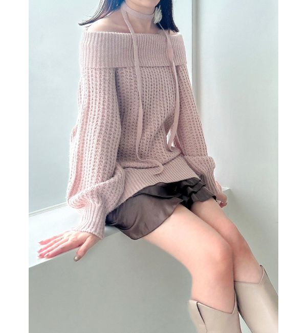 dazzlin「ワッフルオフショルコサージュニット」|ニット・セーター|