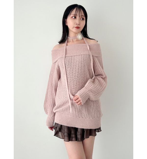 dazzlin「ワッフルオフショルコサージュニット」|ニット・セーター|