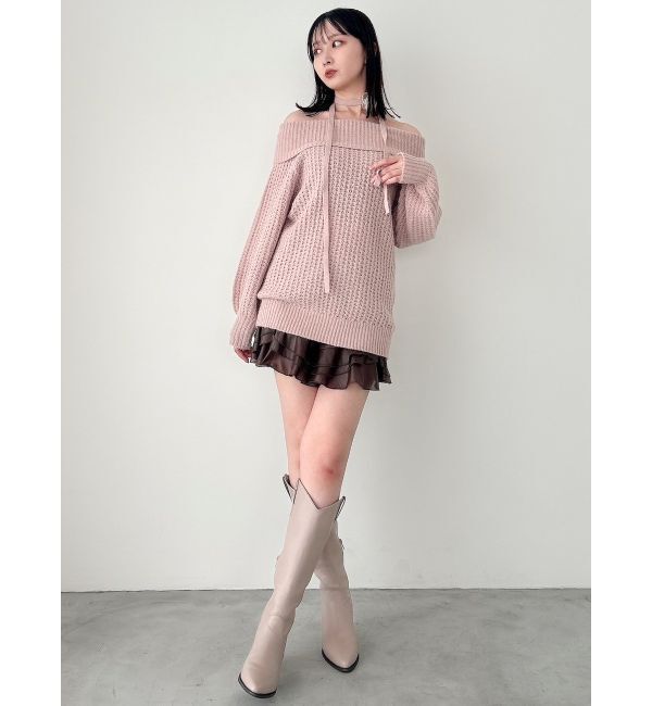 dazzlin「ワッフルオフショルコサージュニット」|ニット・セーター|